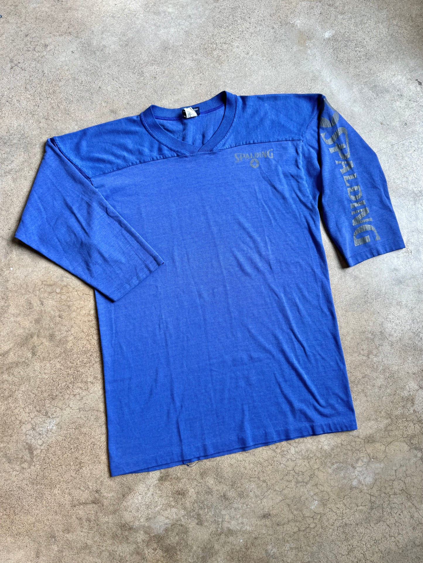 Vintage 1980s Spalding Washed Blue Athletic Football Tee | Large