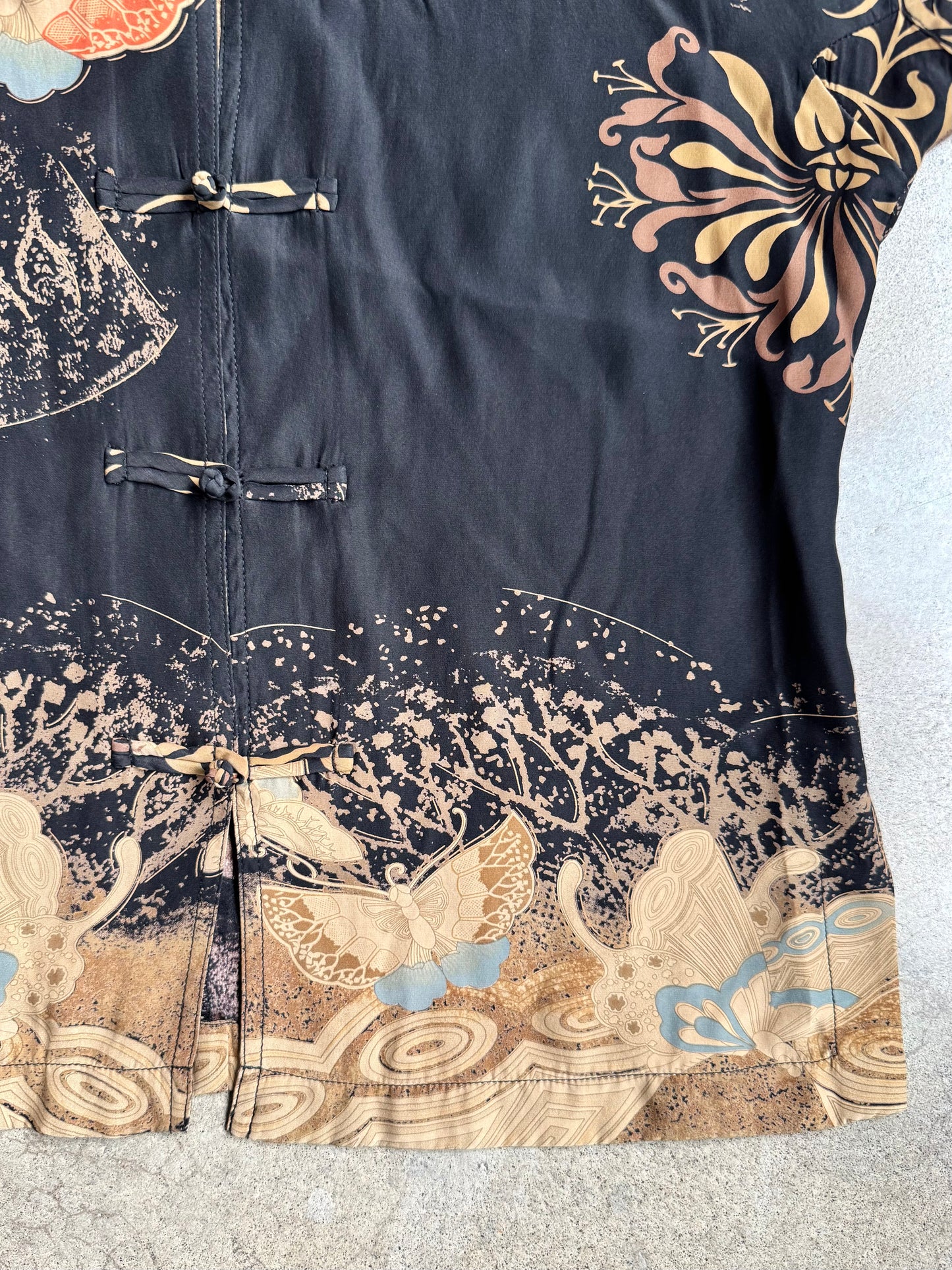 Vintage 1990s Citron Santa Monica Asian-Style Printed 100% Silk Blouse | Small