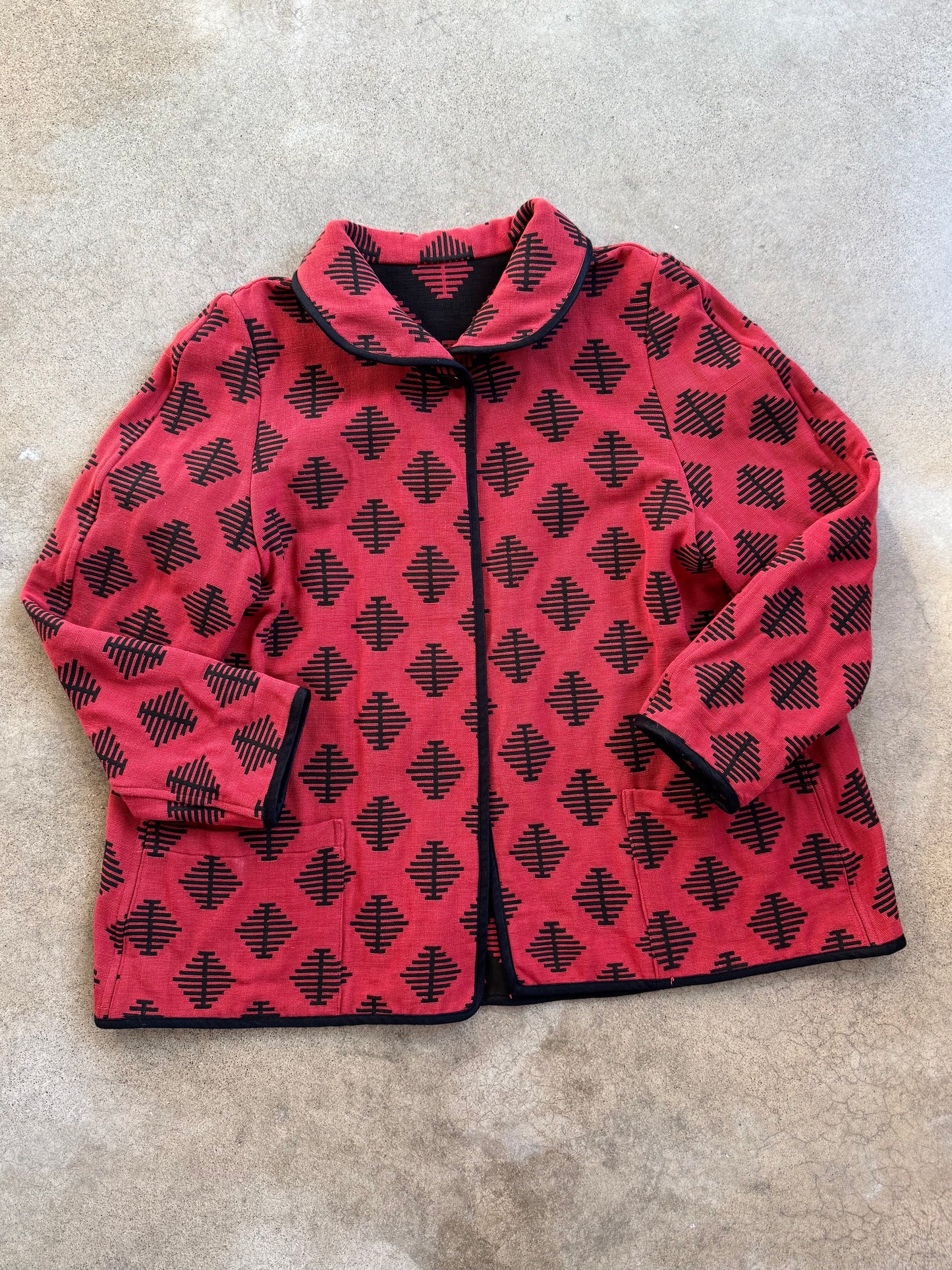 Vintage 1980s Red & Black Pattern Reversible Jacket | L/XL