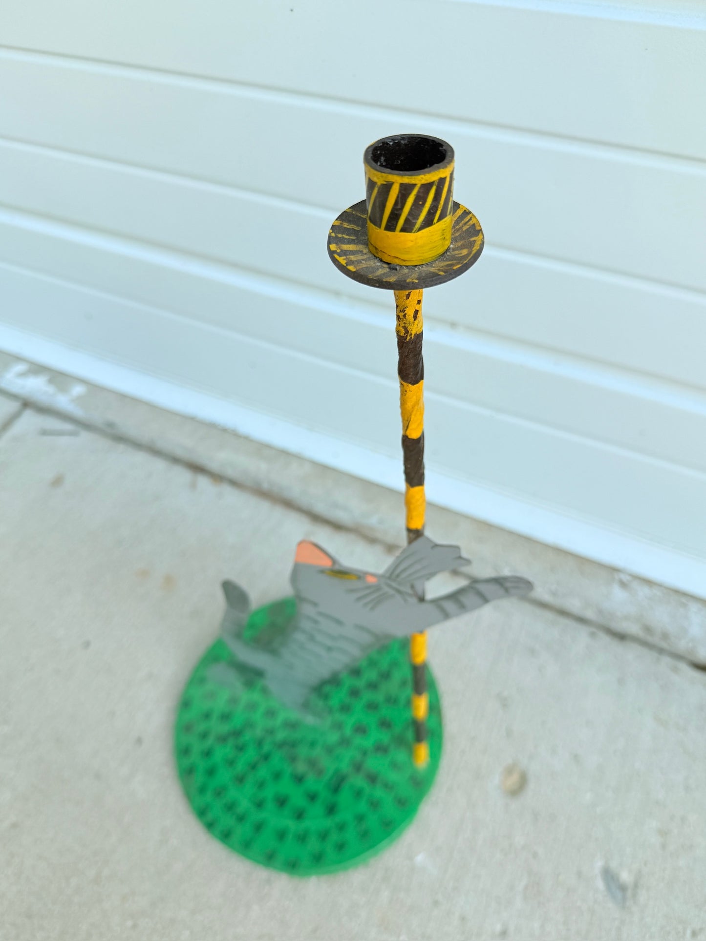 Vintage 1970s Metal "Cat & Pole" Candleholder