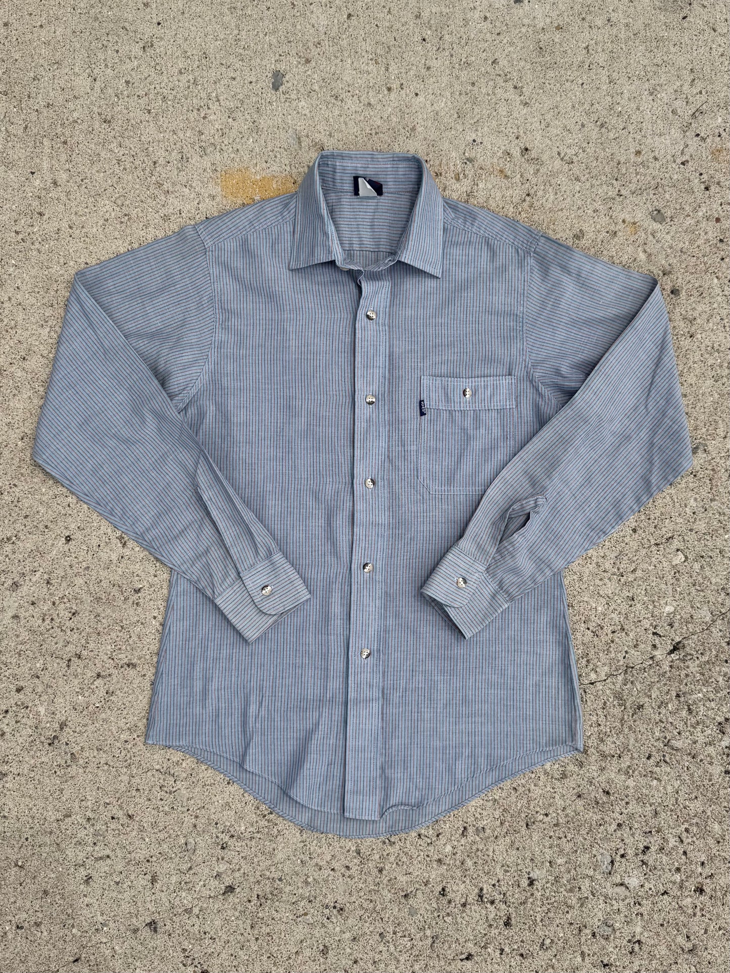 Vintage 1980s Levi's Grey Striped Button-Up Shirt | Small