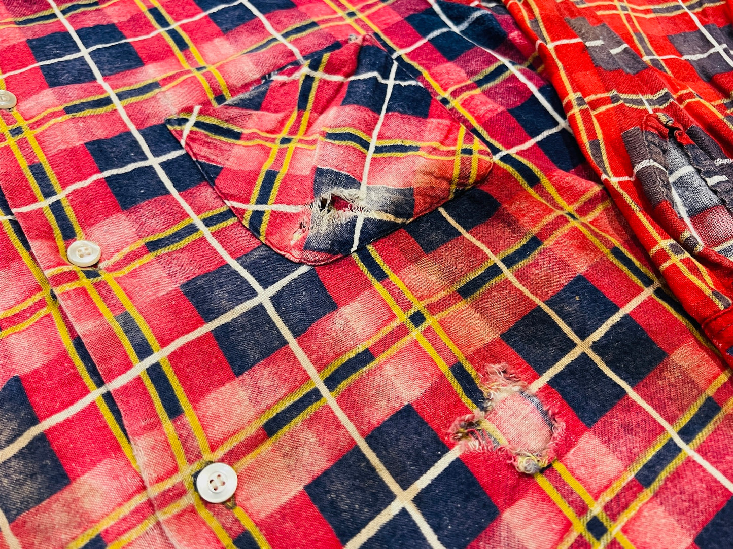 Vintage 1960s Distressed Red Plaid Button Down Shirt | Large