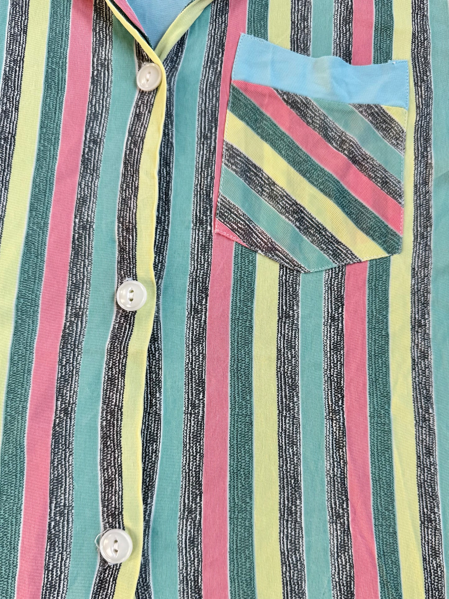 Vintage 1940s Binstron Lovely Lingerie Striped Short Sleeve Shirt | Small