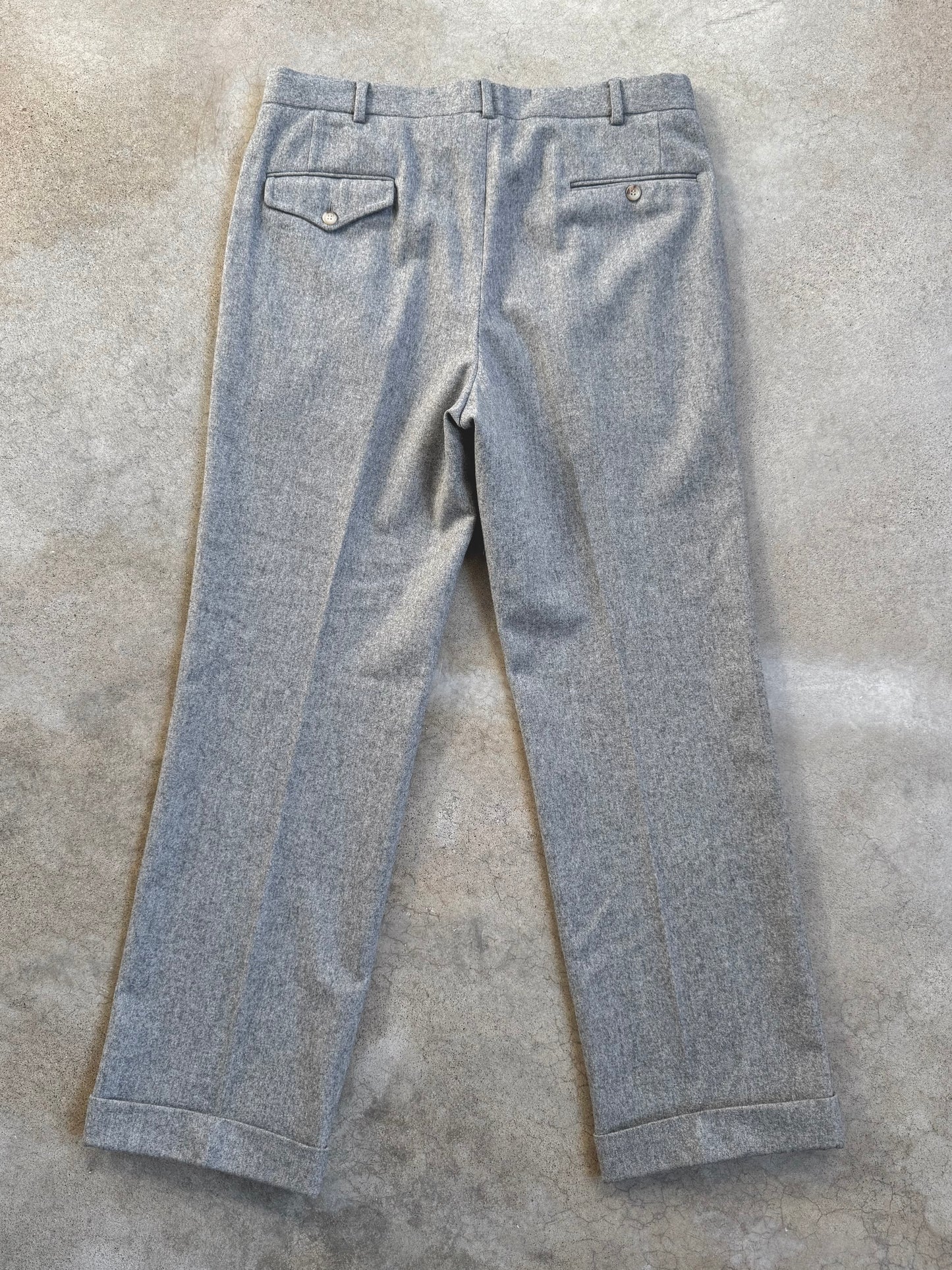 Vintage 1980s Polo Ralph Lauren Grey Wool Cuffed Trousers | Waist 36”