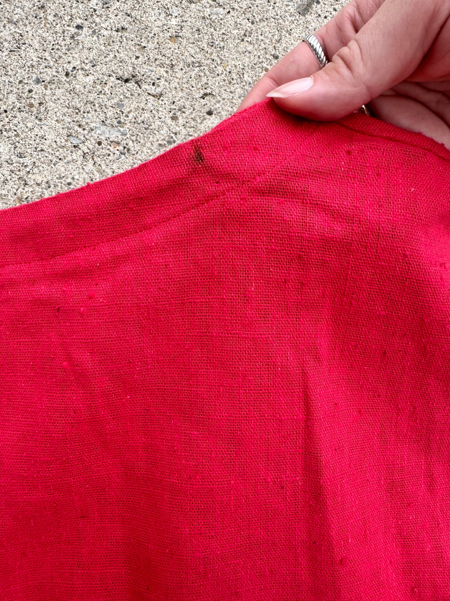 Vintage 1980s Sasson Red & Cream Cropped Linen Blouse | Large