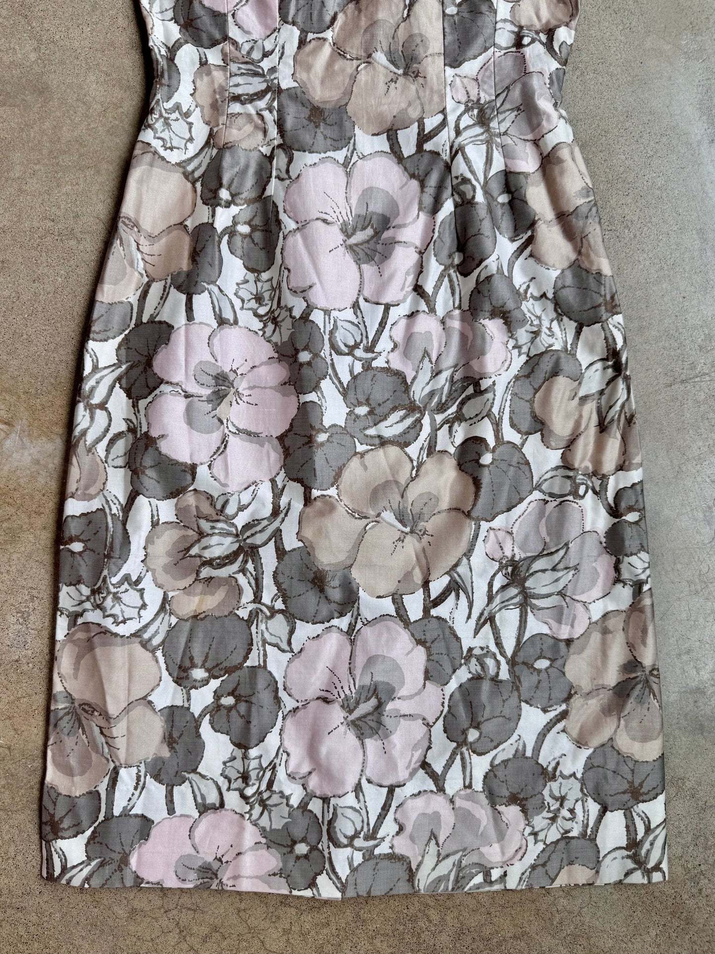 Vintage 1960s Muted Floral Cotton Sheath Dress | Small