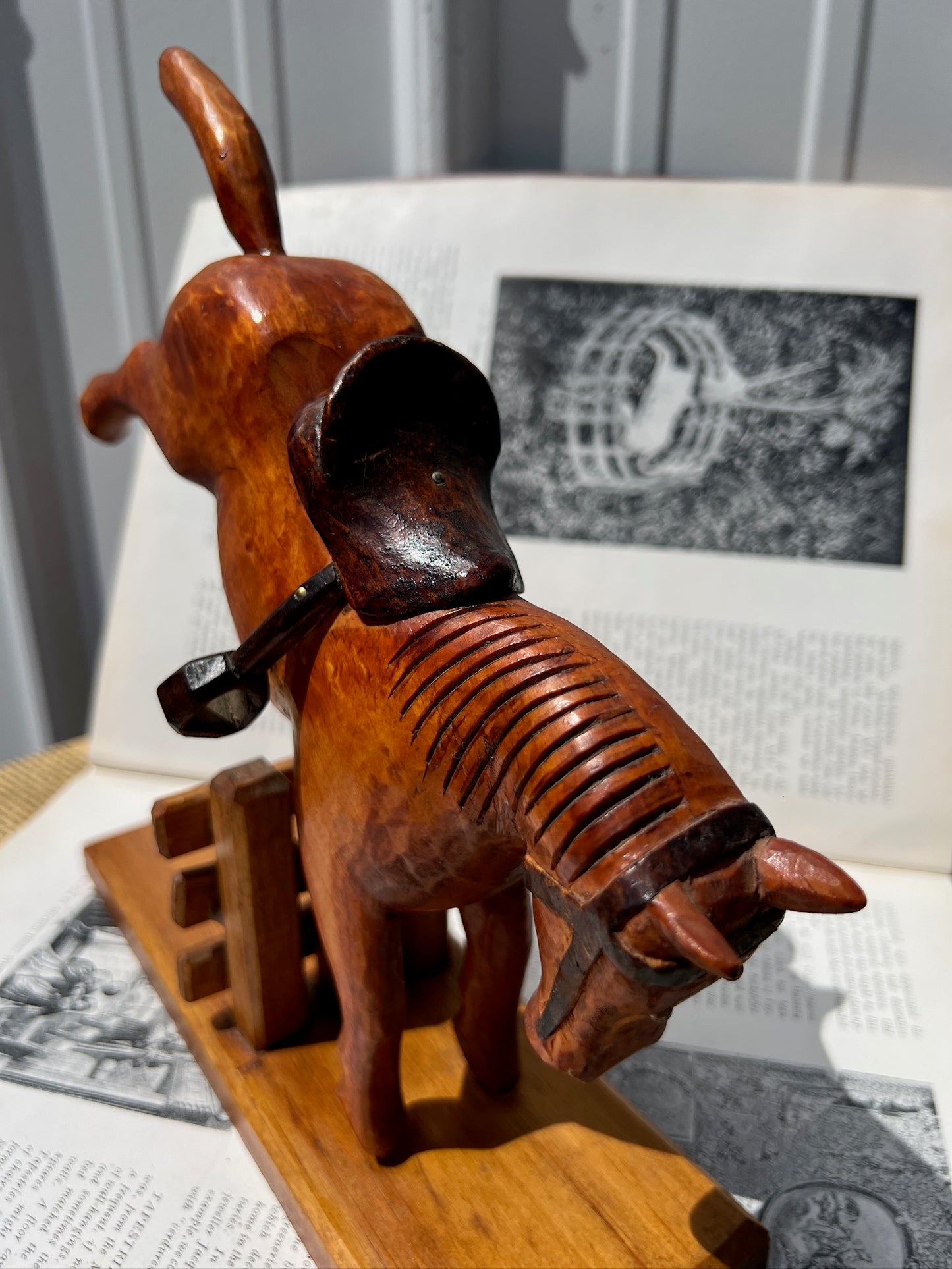 Vintage 1960s Wood Carved "Horse Jumping Fence" Folk Art
