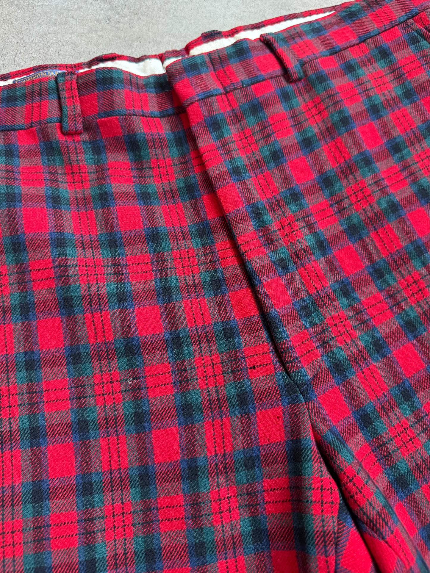 Vintage 1960s Pendleton Red Plaid Wool Trousers | Waist 38”
