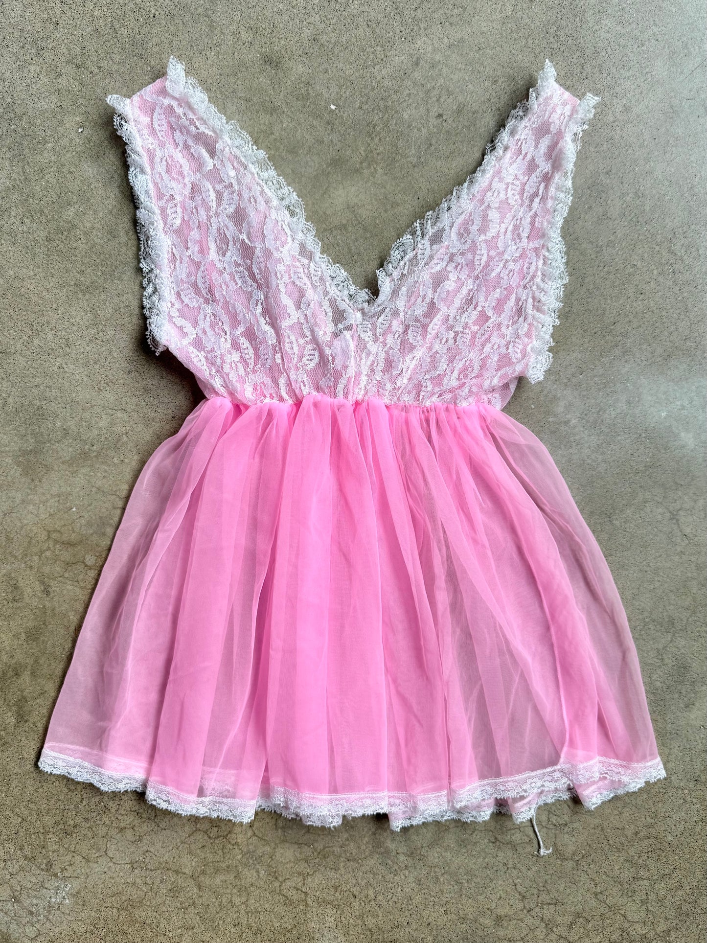 Vintage 1960s Belle Smith Pink & White Lace Babydoll Lingerie Top | Medium