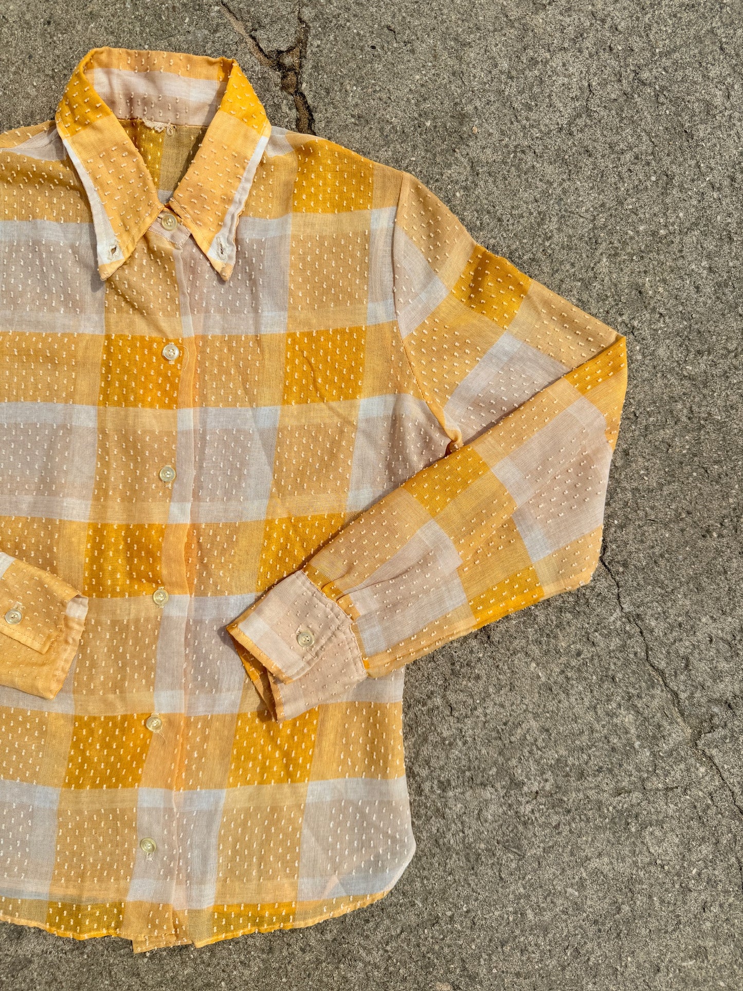 Vintage 1960s Orange & White Plaid Button-Up Shirt | XS/S