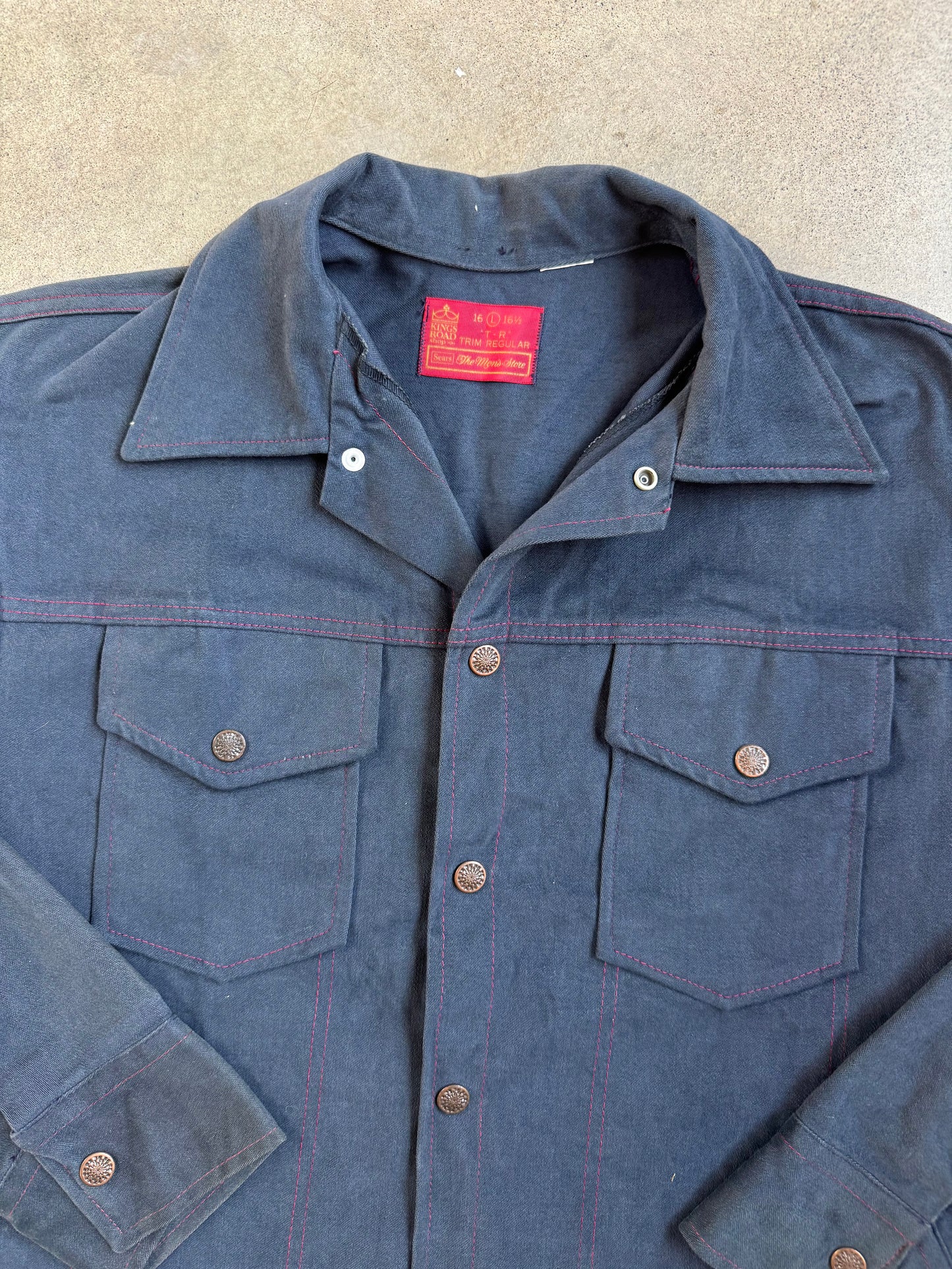 Vintage 1960s Sears Kings Road Navy Brushed Denim Work Jacket | Large
