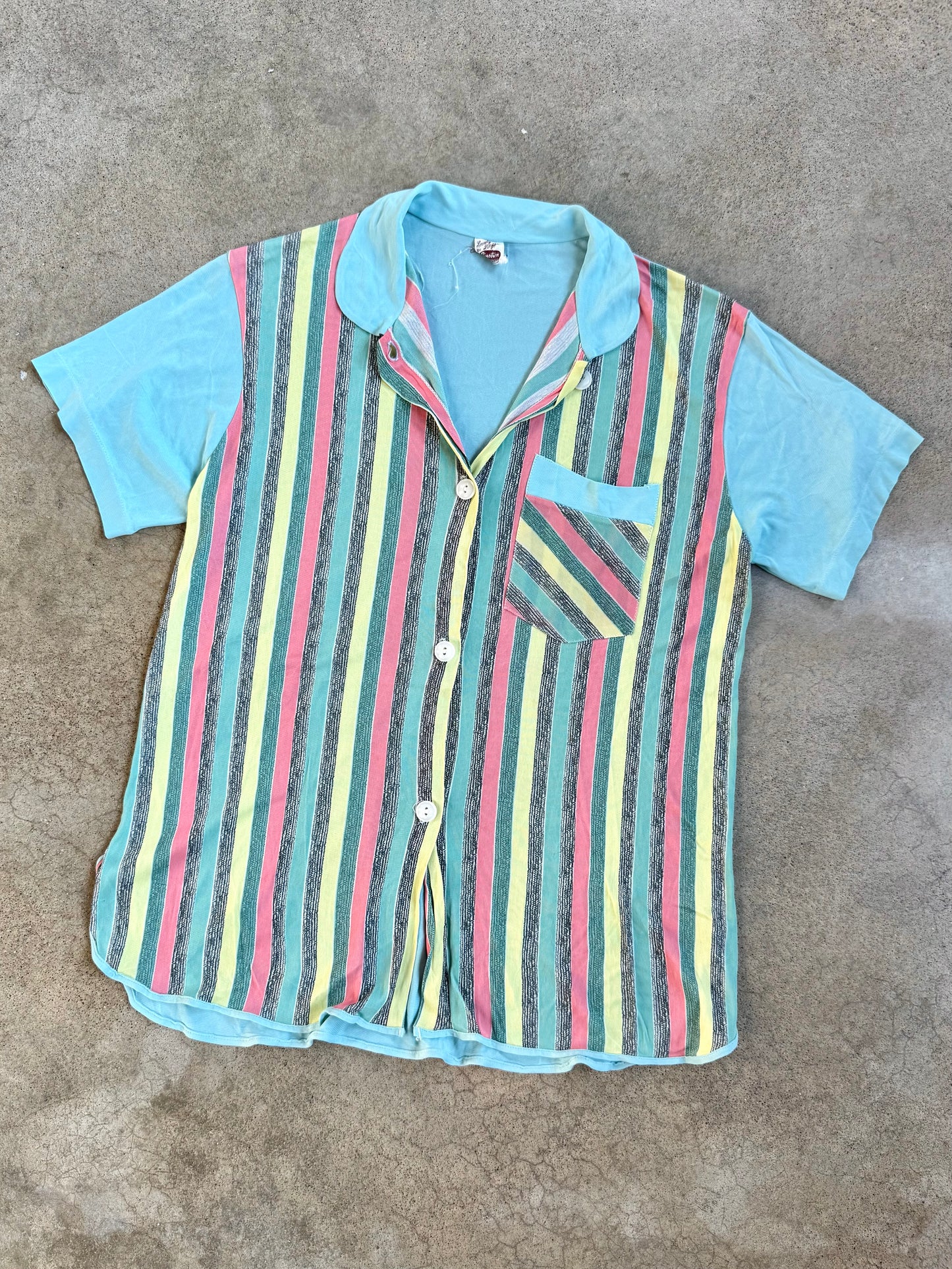 Vintage 1940s Binstron Lovely Lingerie Striped Short Sleeve Shirt | Small