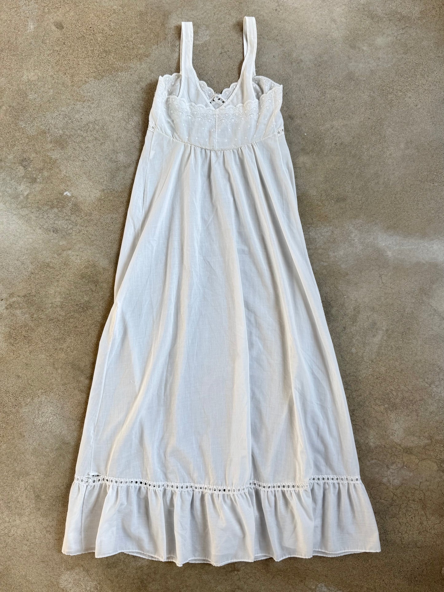 Vintage 1970s Formfit-Rogers White Cotton Eyelet Maxi Slip Dress | XS