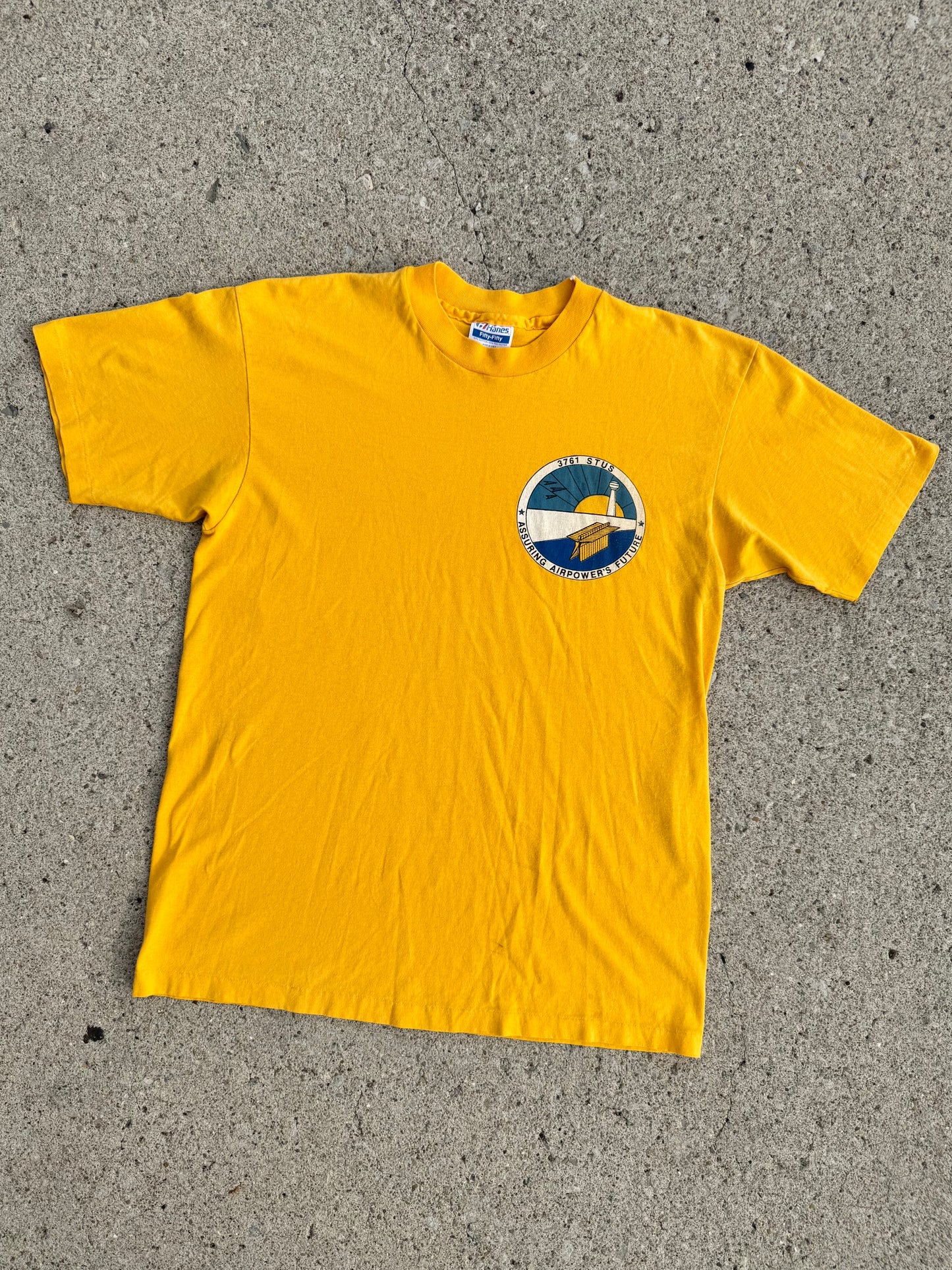 Vintage 1980s Yellow 3761 STUS Airpower Graphic Tee | Large