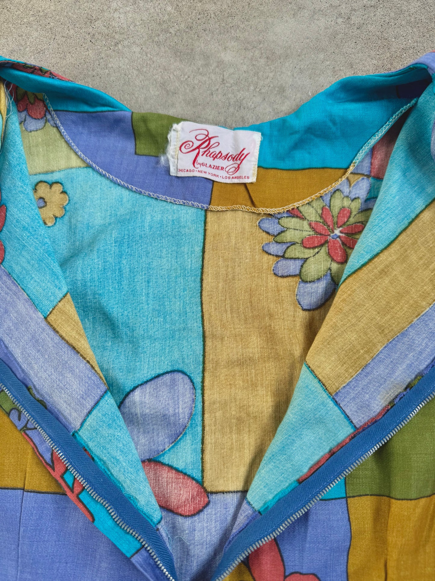 Vintage 1960s Rhapsody Floral Patchwork Print Short Sleeve Dress | Small