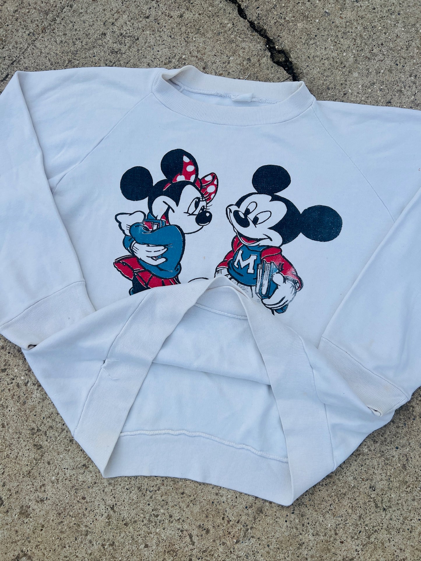 Vintage 1970s Mickey & Minnie High School Sweethearts Raglan Sweatshirt | S/M