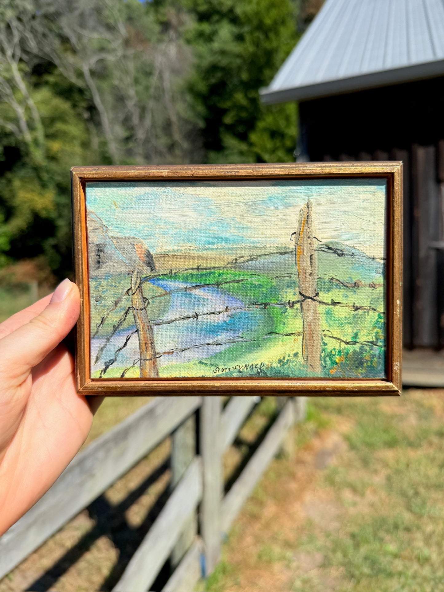 Vintage 1970s Signed & Framed Heart River North Dakota Landscape Oil on Canvas Painting