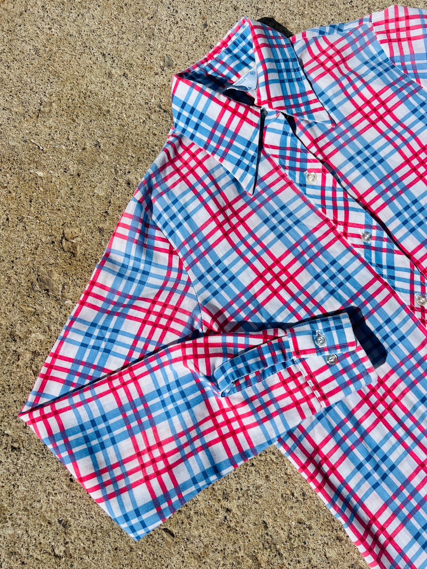 Vintage Sears Red & Blue Plaid Button-Up Shirt | Small