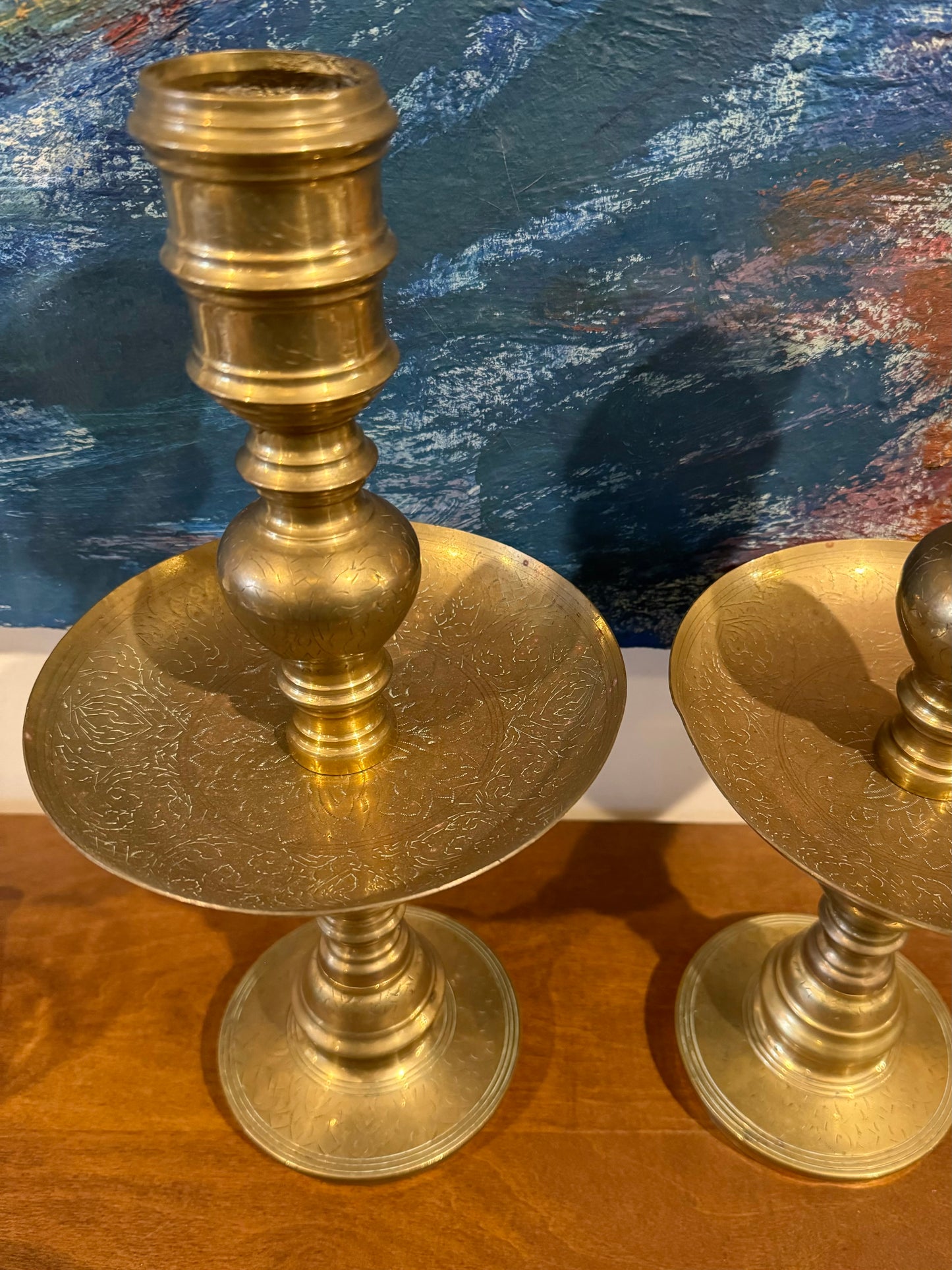 Vintage Etched Brass Candlesticks | Set of 2