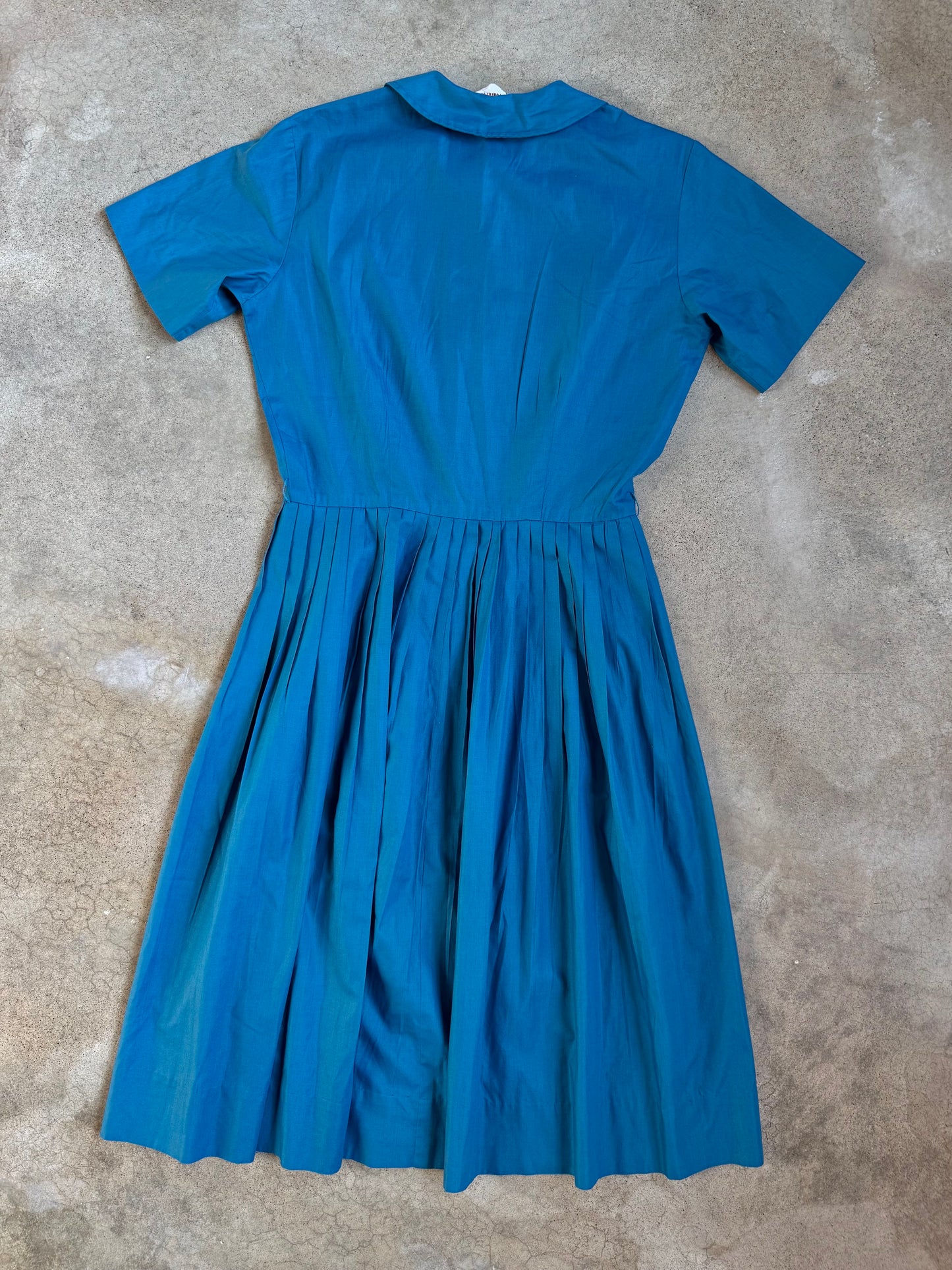 Vintage 1950s Country Miss Blue Pleated Chore Dress | Medium