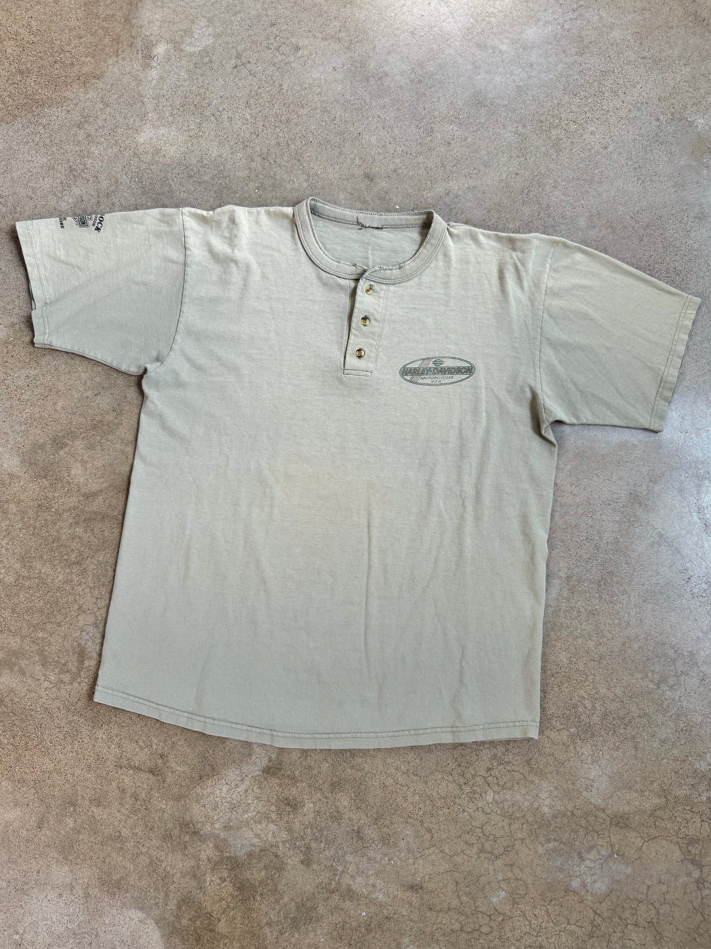 Vintage 1980s Monadnock Harley Davidson Short Sleeve Henley Tee | Large