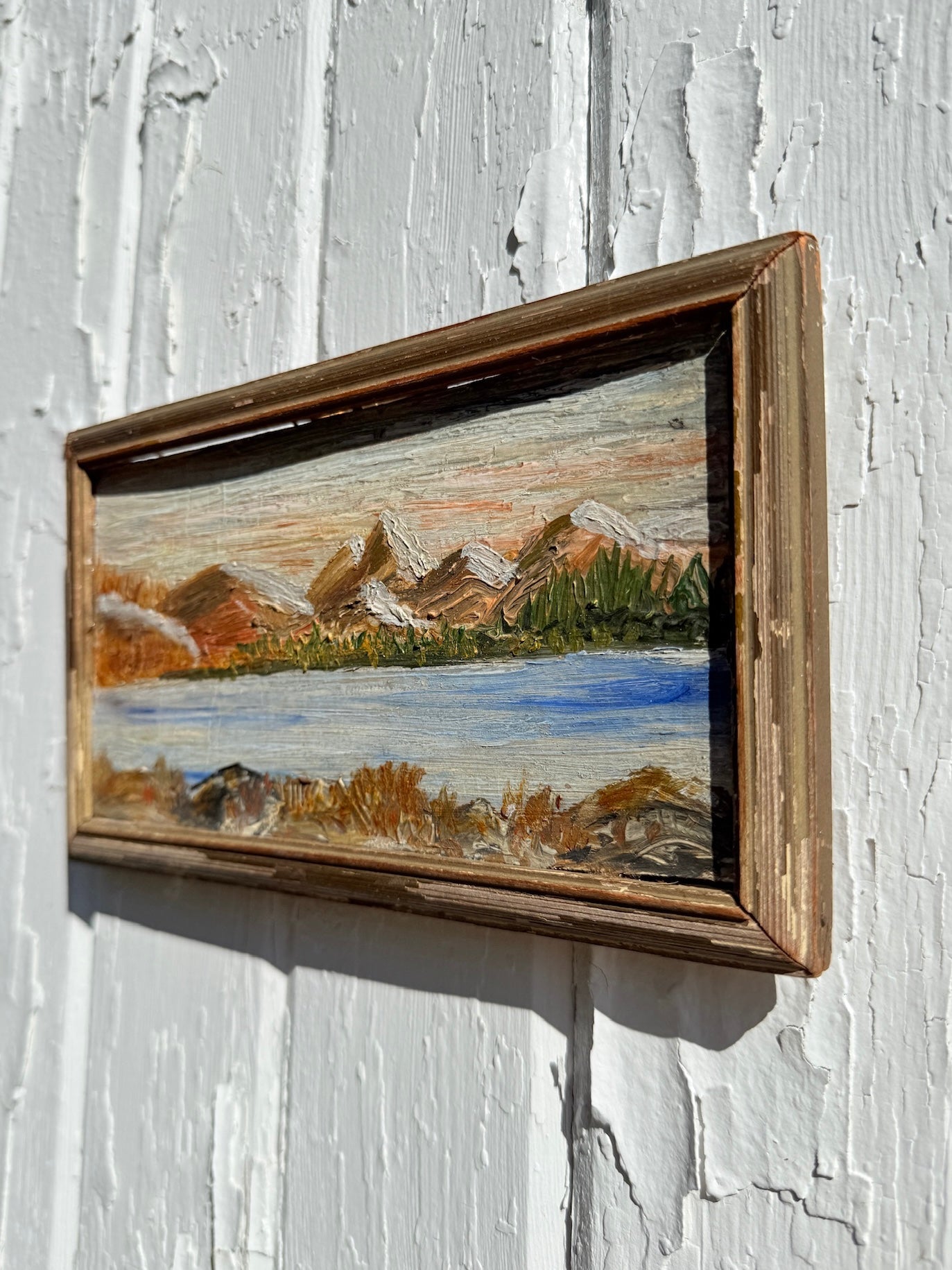Vintage 1940s Framed Mountain Landscape Oil Painting