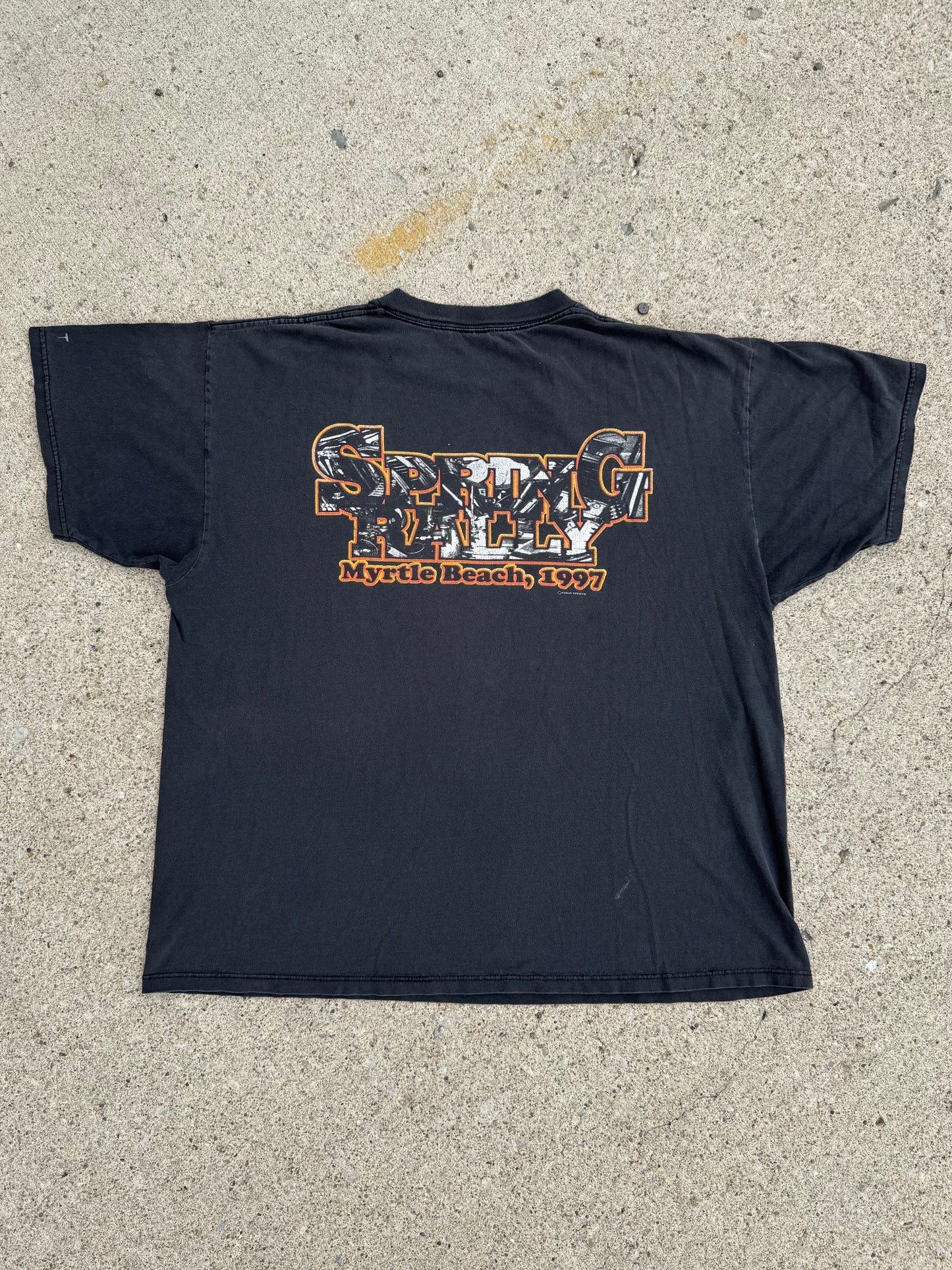 Vintage 1997 Myrtle Beach Spring Rally Distressed Motorcycle Graphic Tee | XL