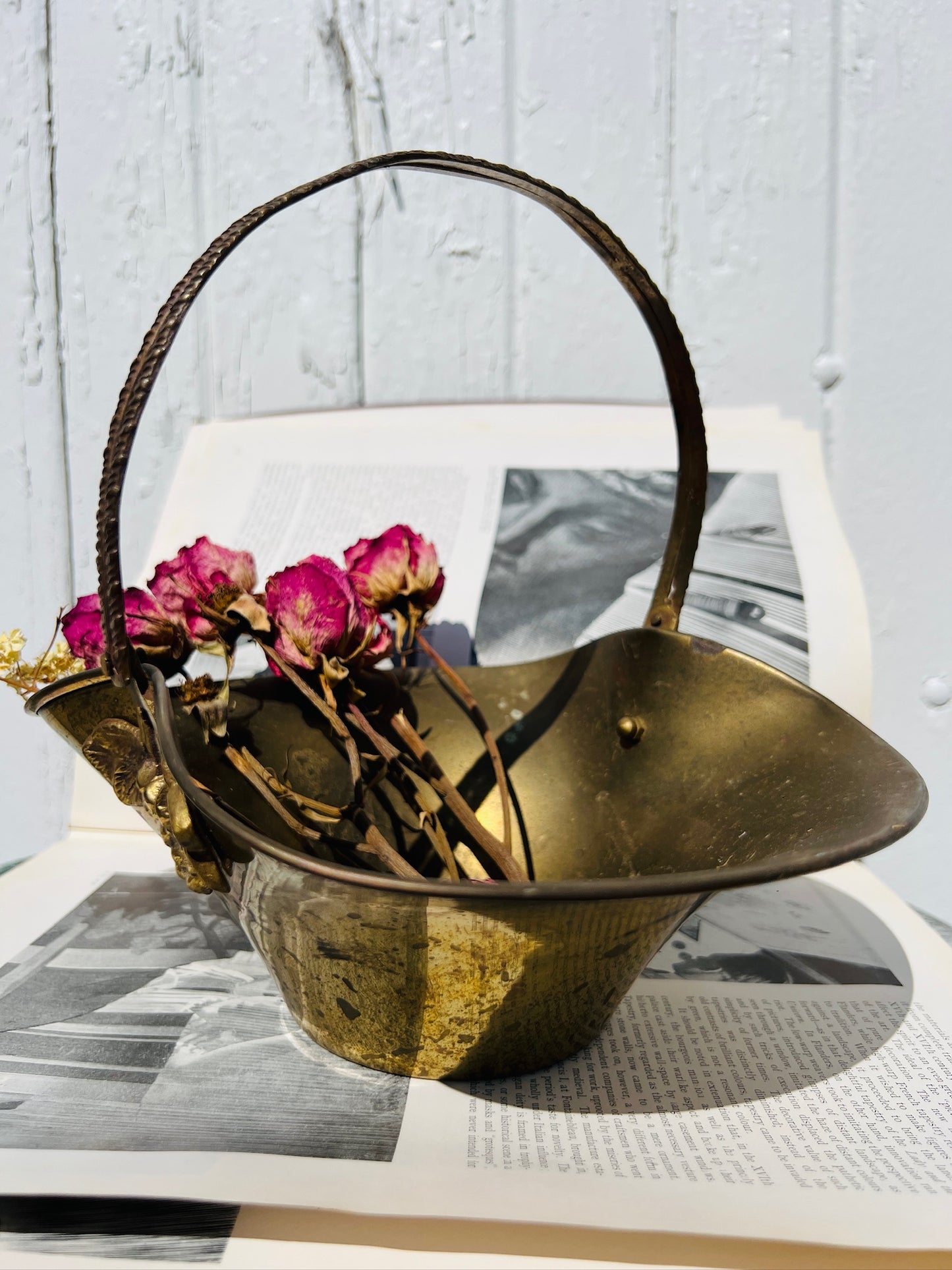 Vintage 1950s Solid Brass Flower Basket