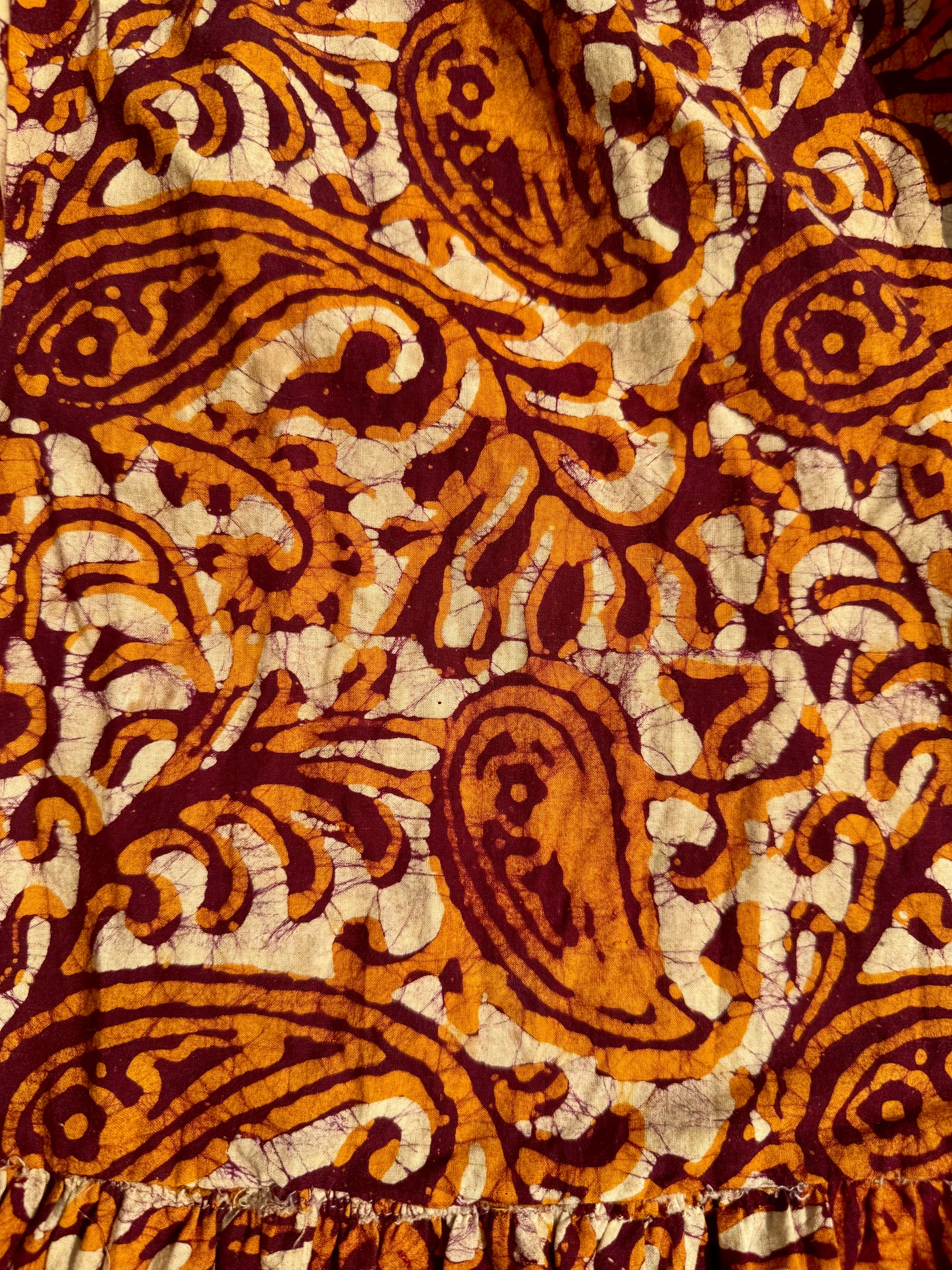 Vintage 1960s Knobkerry NY Bohemian Paisley Ruffled Maxi Skirt | Small