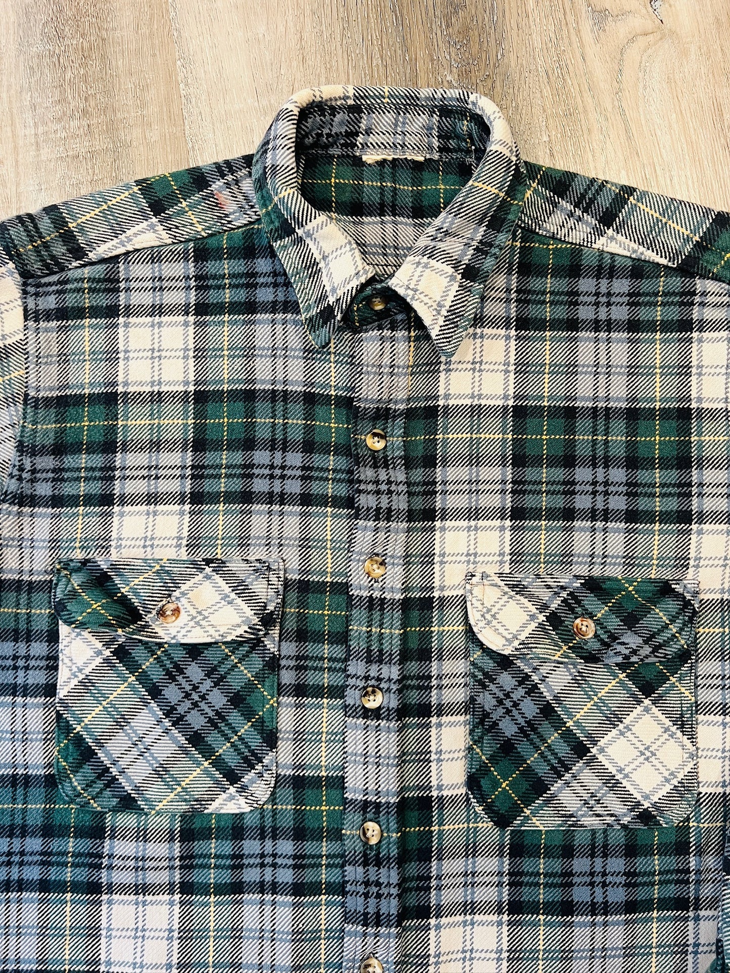 Vintage 1990s Green Plaid Cotton Flannel Shirt | Large