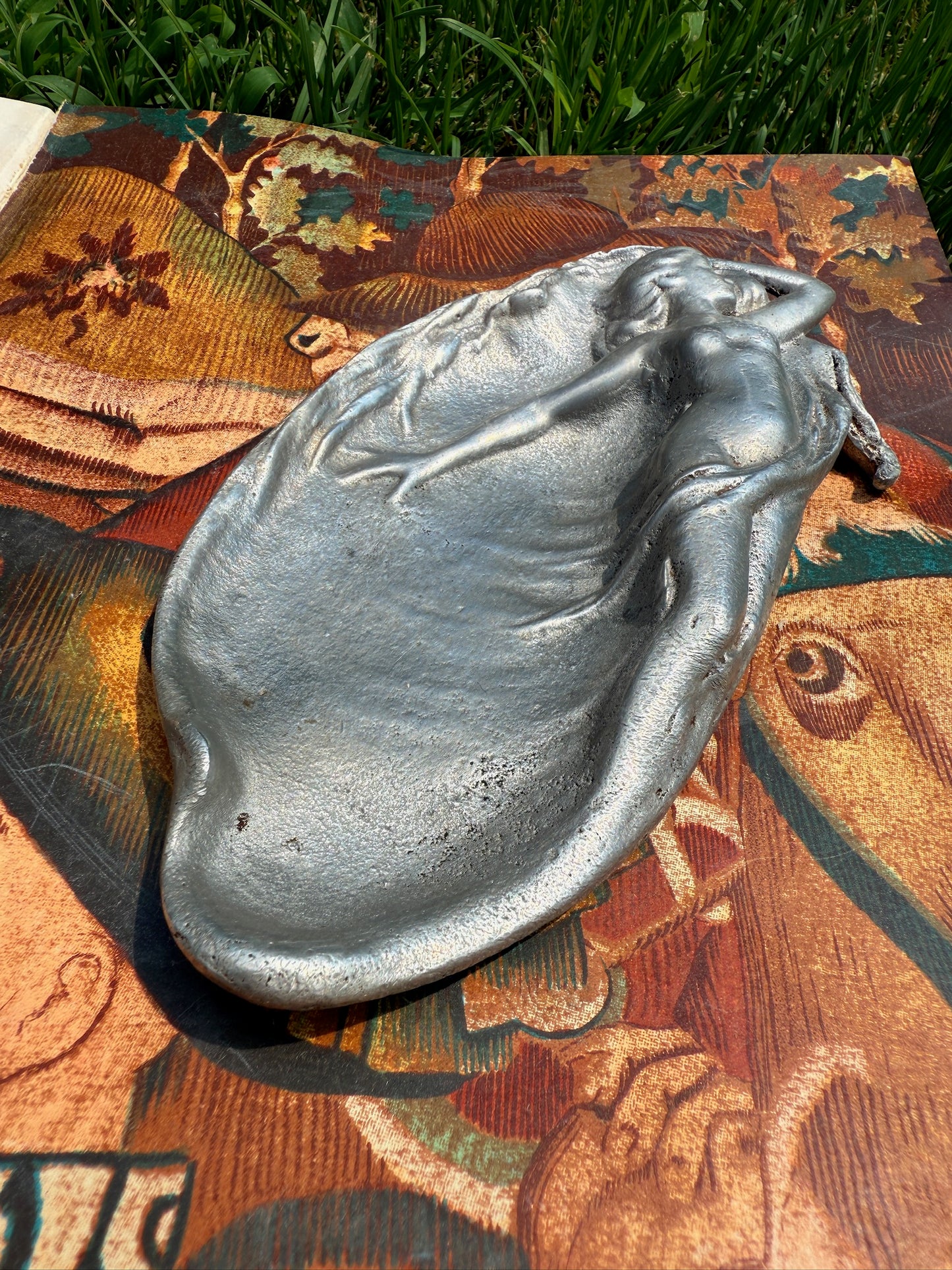 Vintage 1930s Pewter Art Nouveau "Lounging Siren" Tray