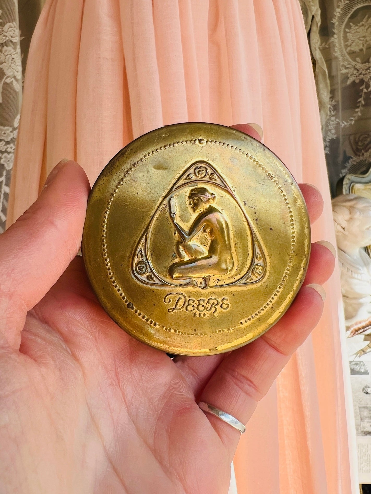 Vintage 1930s Deere Gilded Brass Makeup Compact
