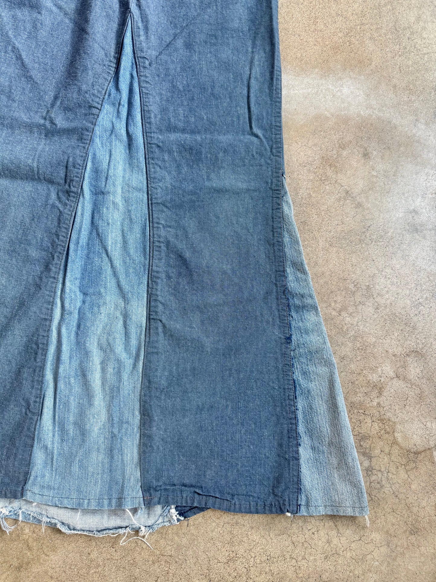 Vintage 1970s Reworked Navy Dungaree Denim Maxi Skirt | Waist 29”