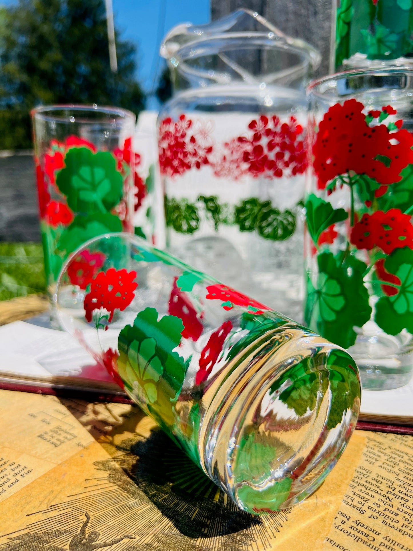 Vintage 1960s Avon "Summer Fantasy" Red Geranium Pitcher & Tumbler Set