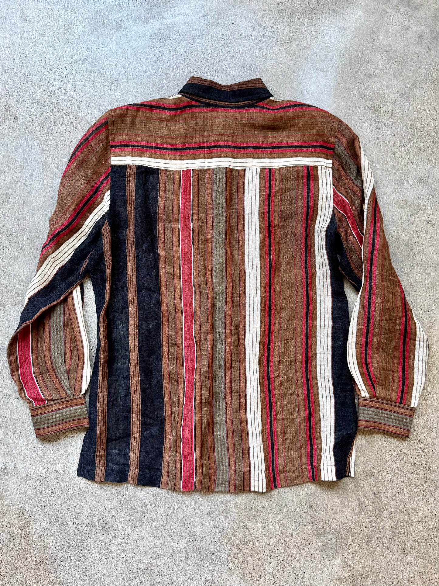 Vintage 1990s Lauren Ralph Lauren Striped Silk & Linen Buttoned Shirt | Small