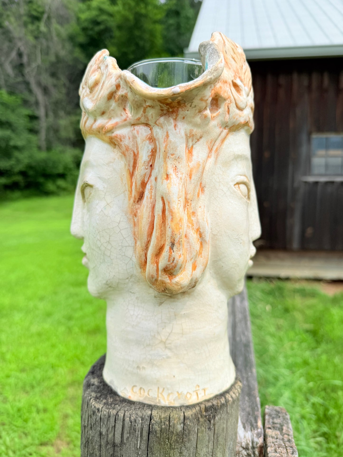 Edith Varian Cockcroft Ceramic Head Sculpture "Two Face" Vase