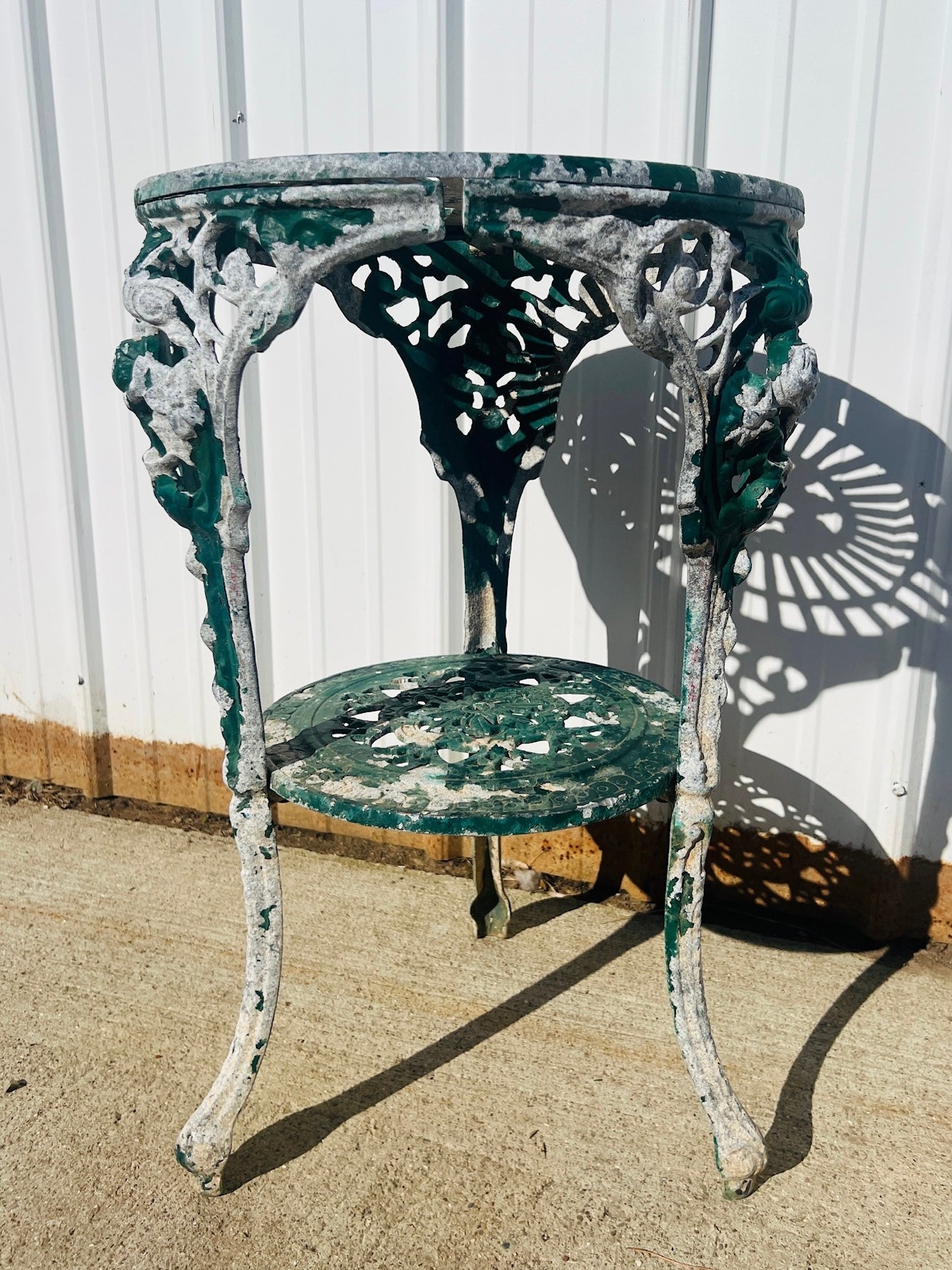 Vintage 1940s Metal Green Chip Paint British Pub Table