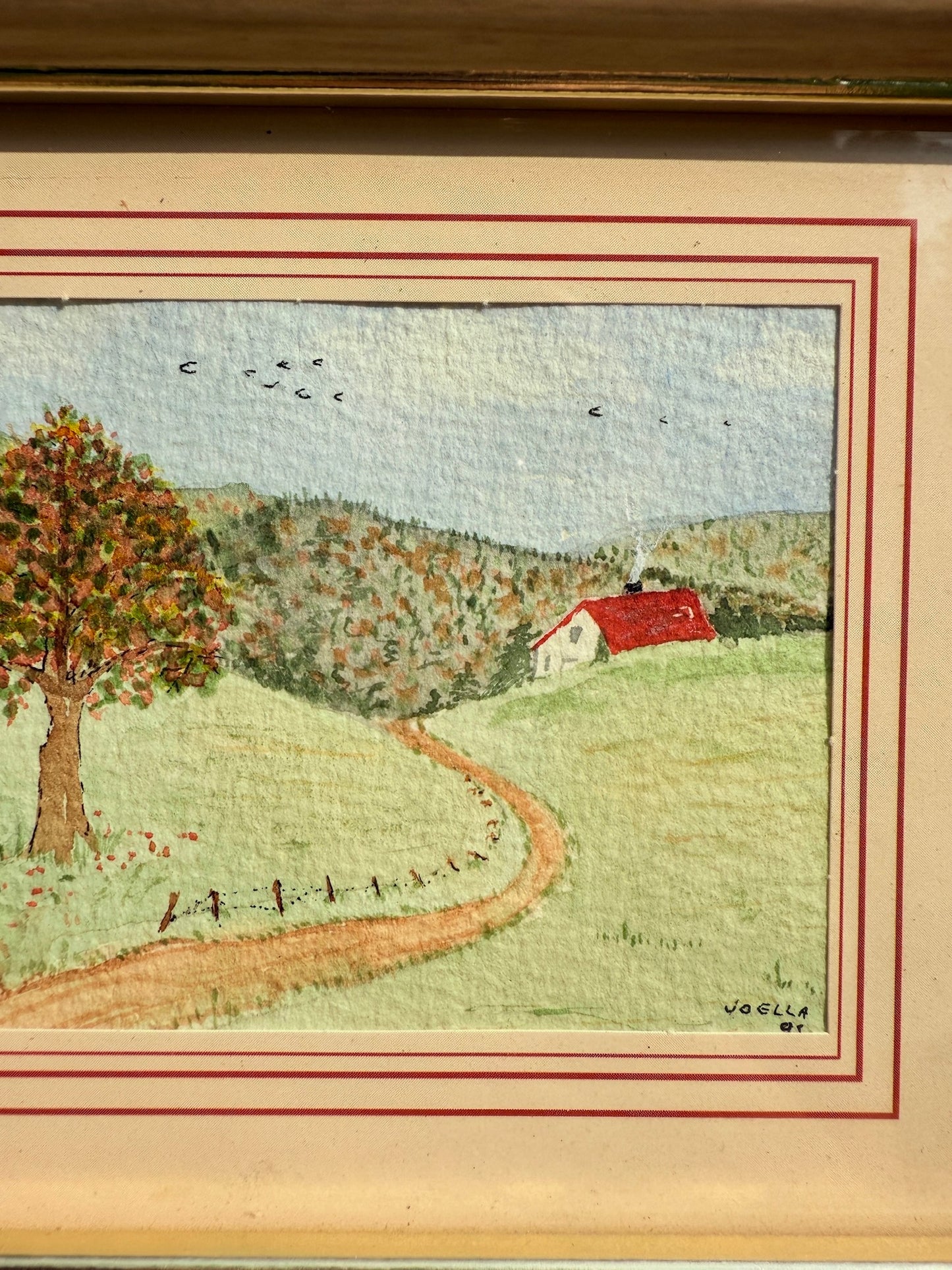 Framed & Signed Farm Landscape Watercolor Artwork