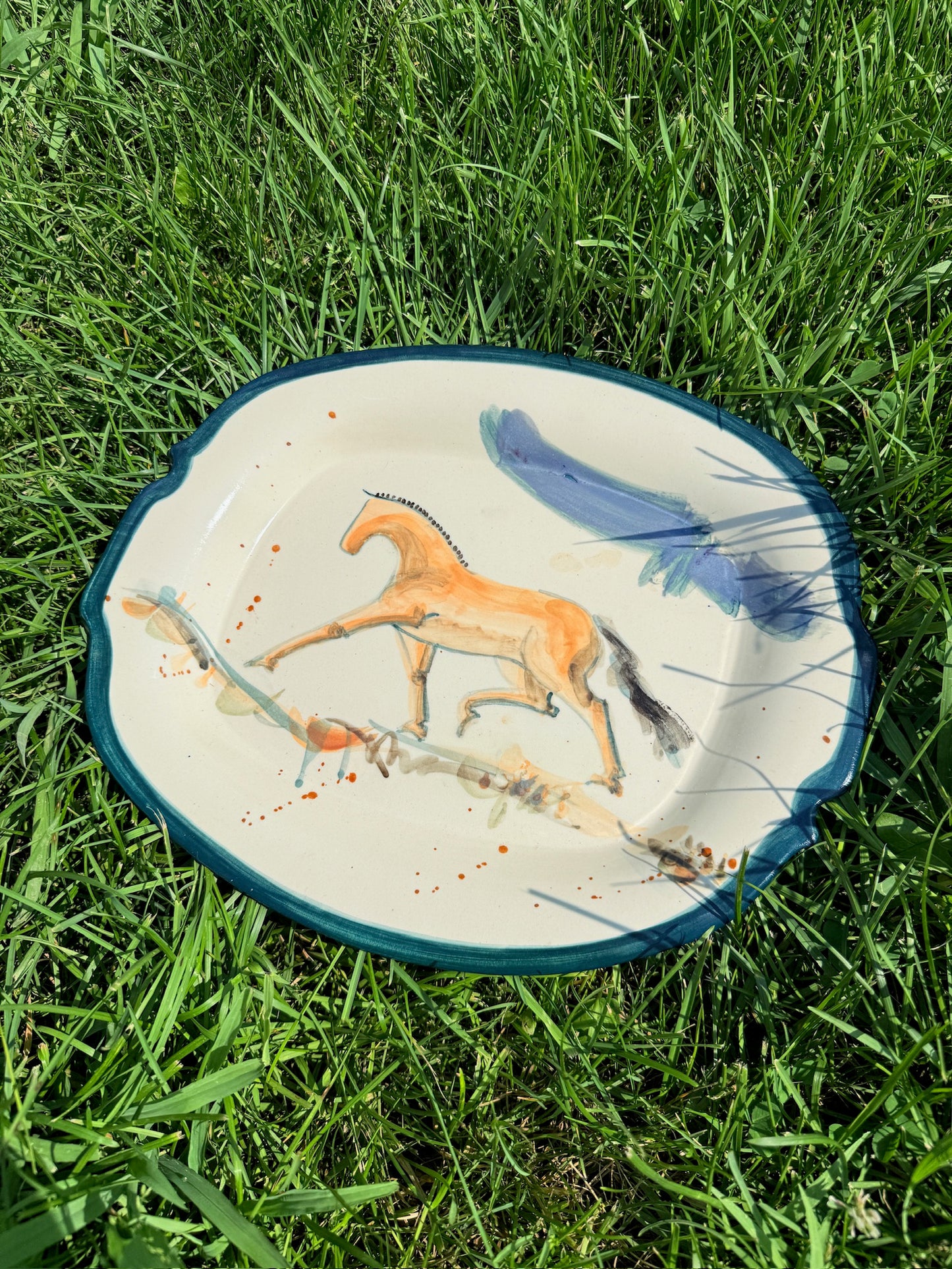 Vintage 1980s Ceramic Signed "Beth Bryant" Abstract Horse Plate