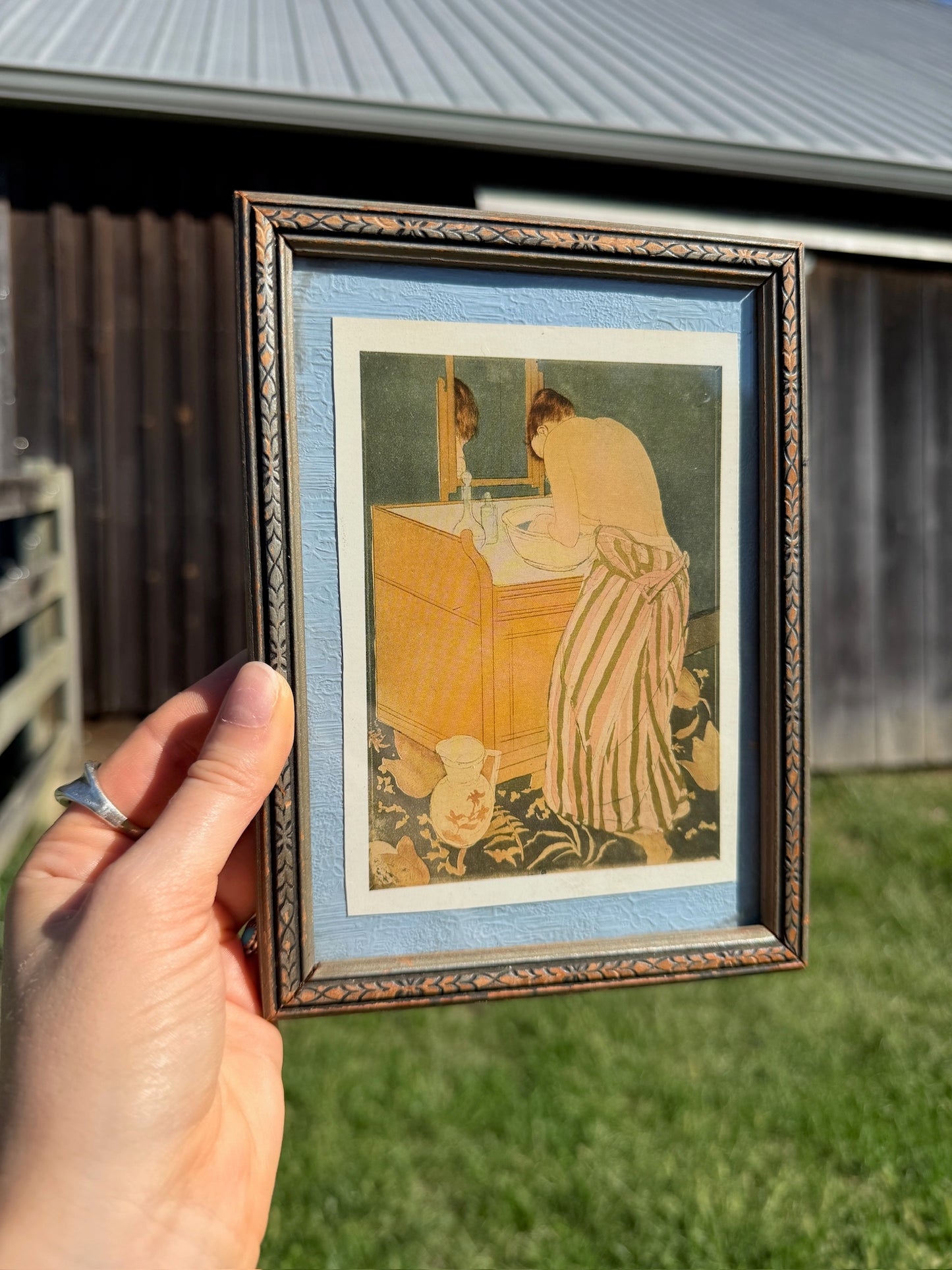 Vintage 1970s Framed Mary Cassatt "Woman Bathing" Print Art