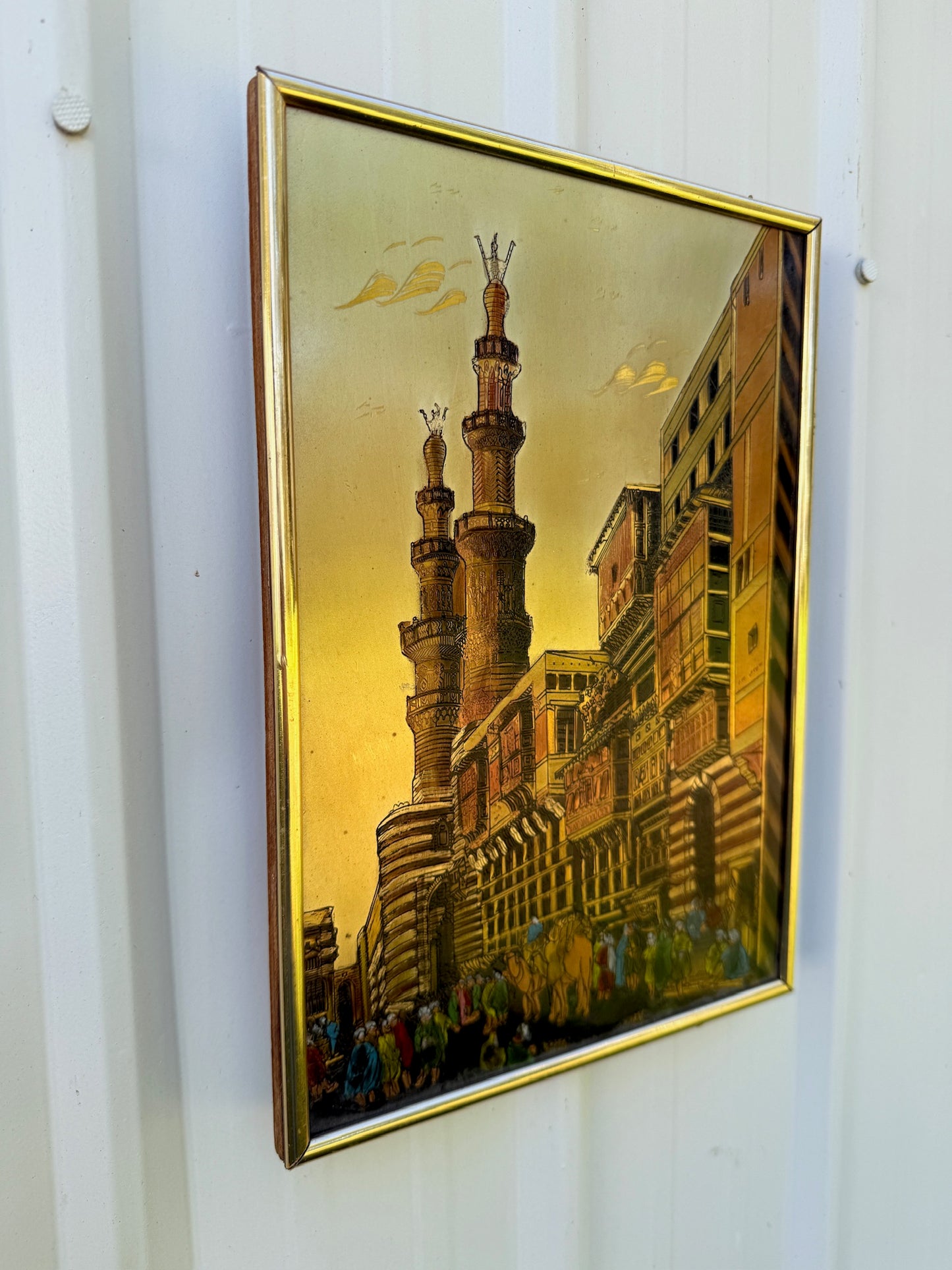 Vintage 1950s Framed Egyptian Street Market Engraved Artwork