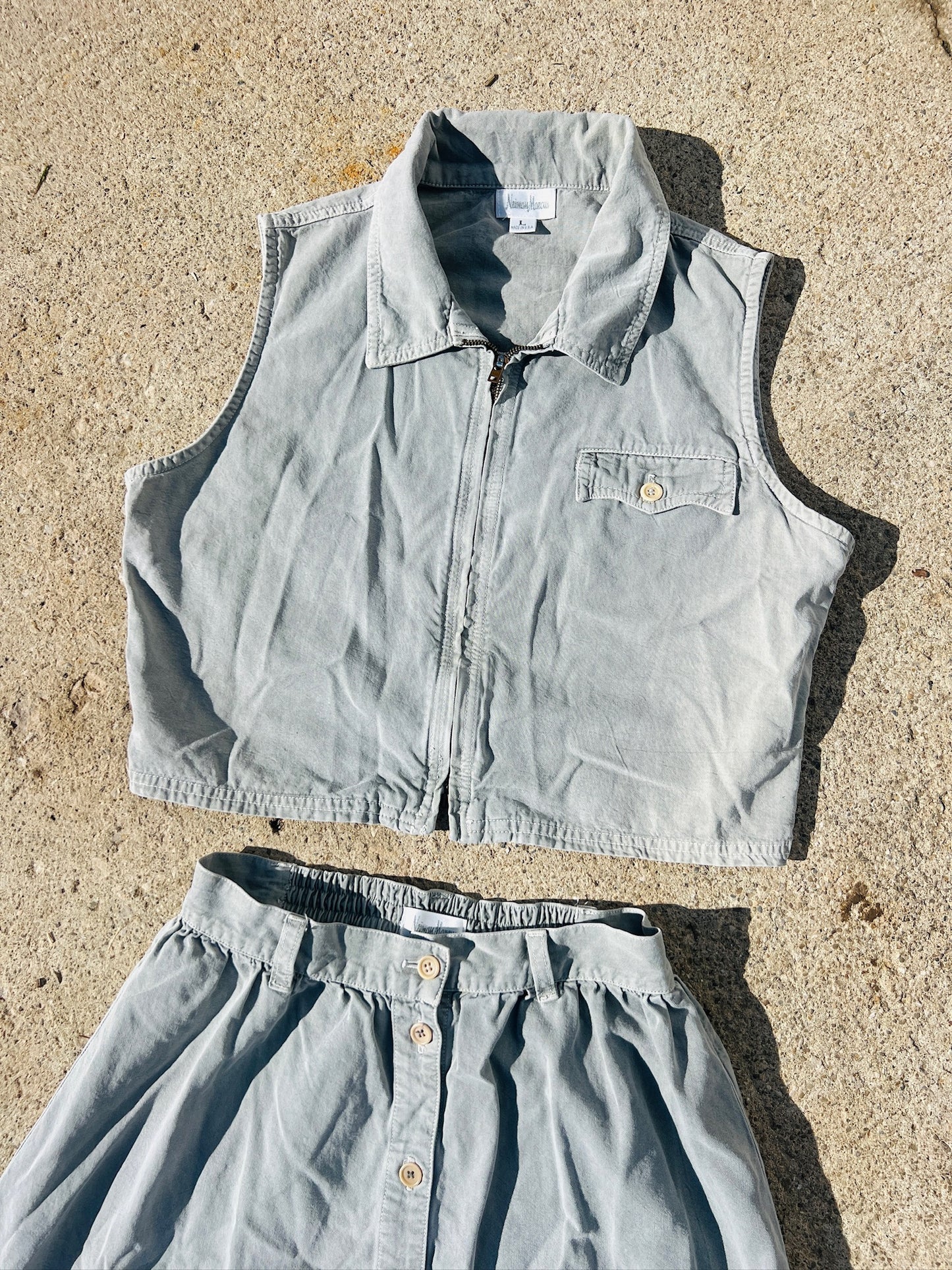 Vintage Neiman Marcus Cropped Vest & Maxi Skirt Two-Piece Set | M/L