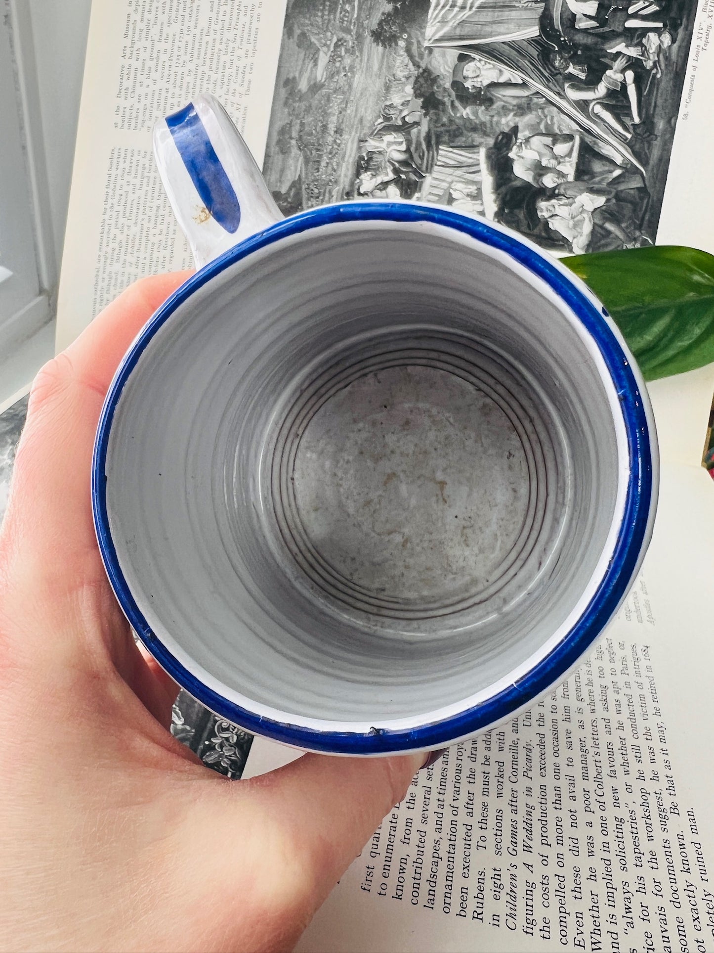 Vintage Signed Ceramic Blue & White Hand Painted German Stein Mug