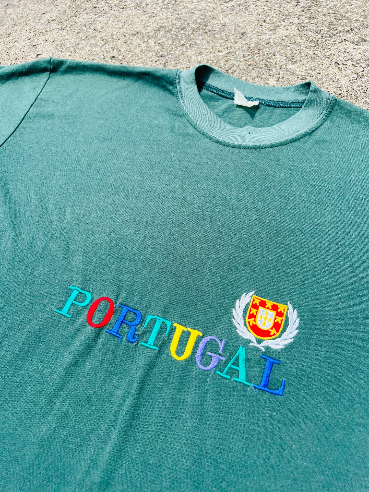 Vintage 1990s Portugal Embroidered Short Sleeve Tee | Large