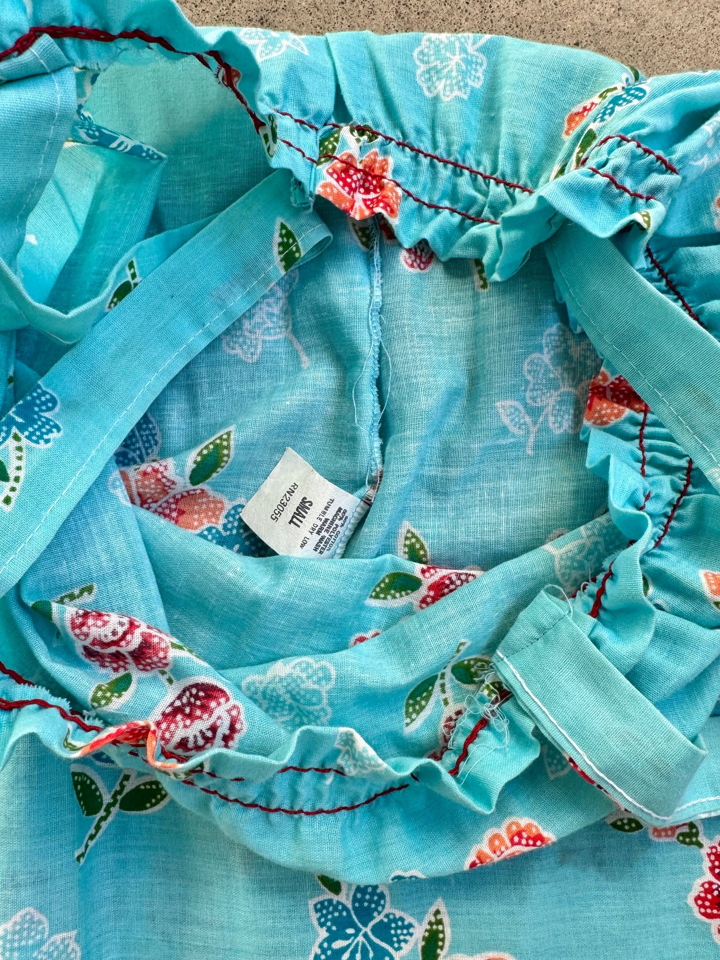 Vintage 1960s Blue Floral Lace Trim Sleeveless Midi Dress | Small