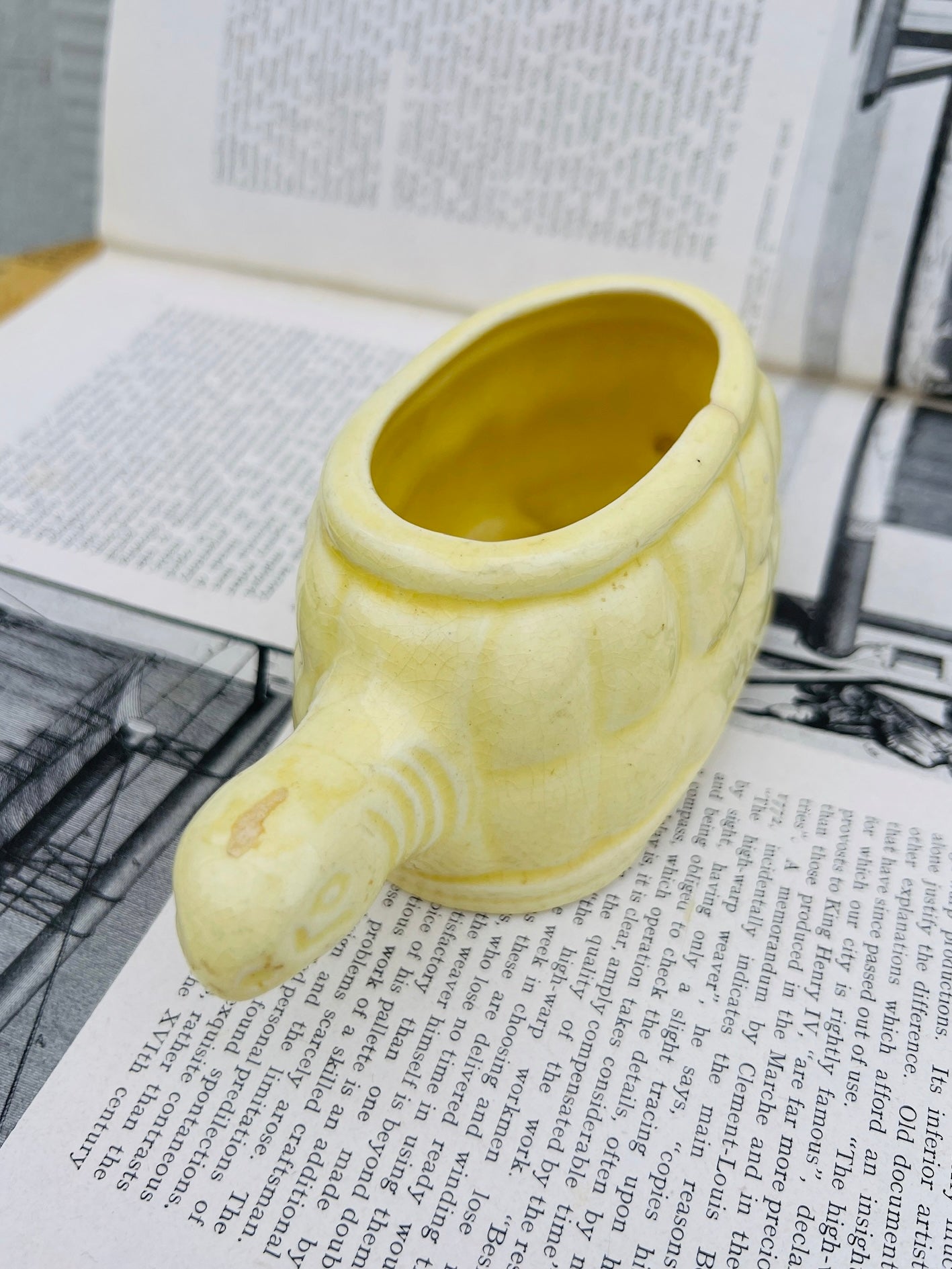 Vintage 1950s Yellow Ceramic Turtle Planter