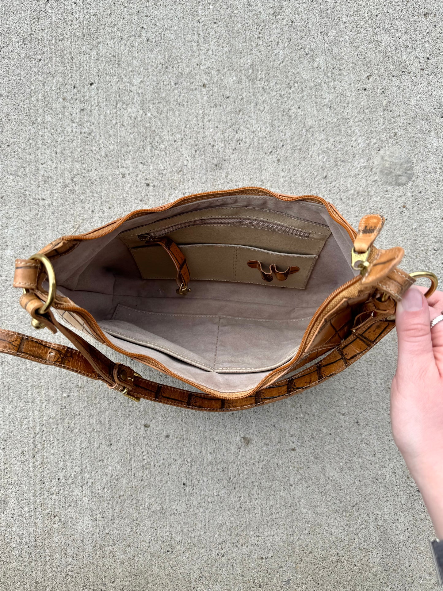 Vintage Brahmin Croc Embossed Leather Shoulder Bag