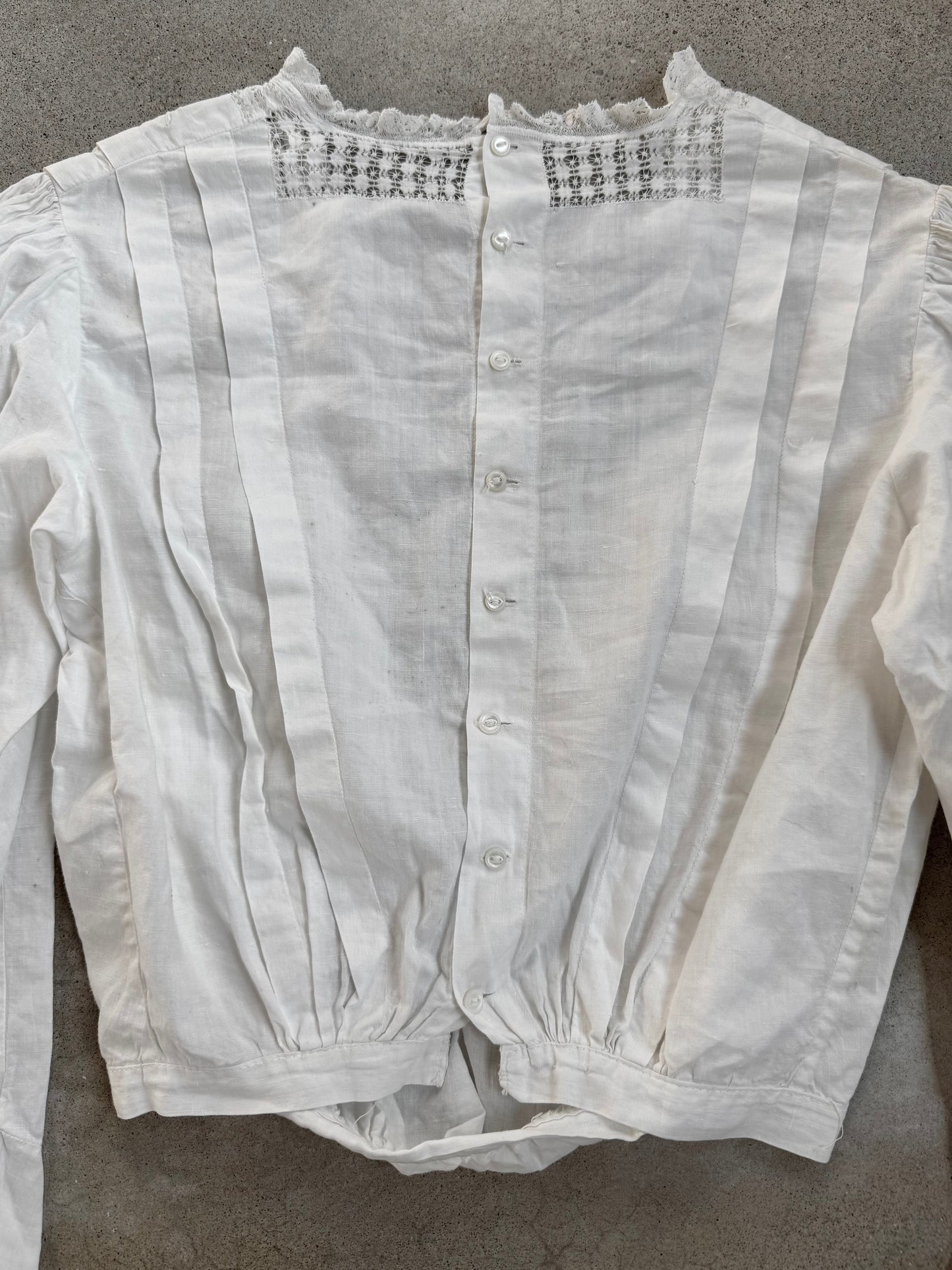 Antique 1900s Edwardian Lace Trim Pleated Bodice Blouse | Small