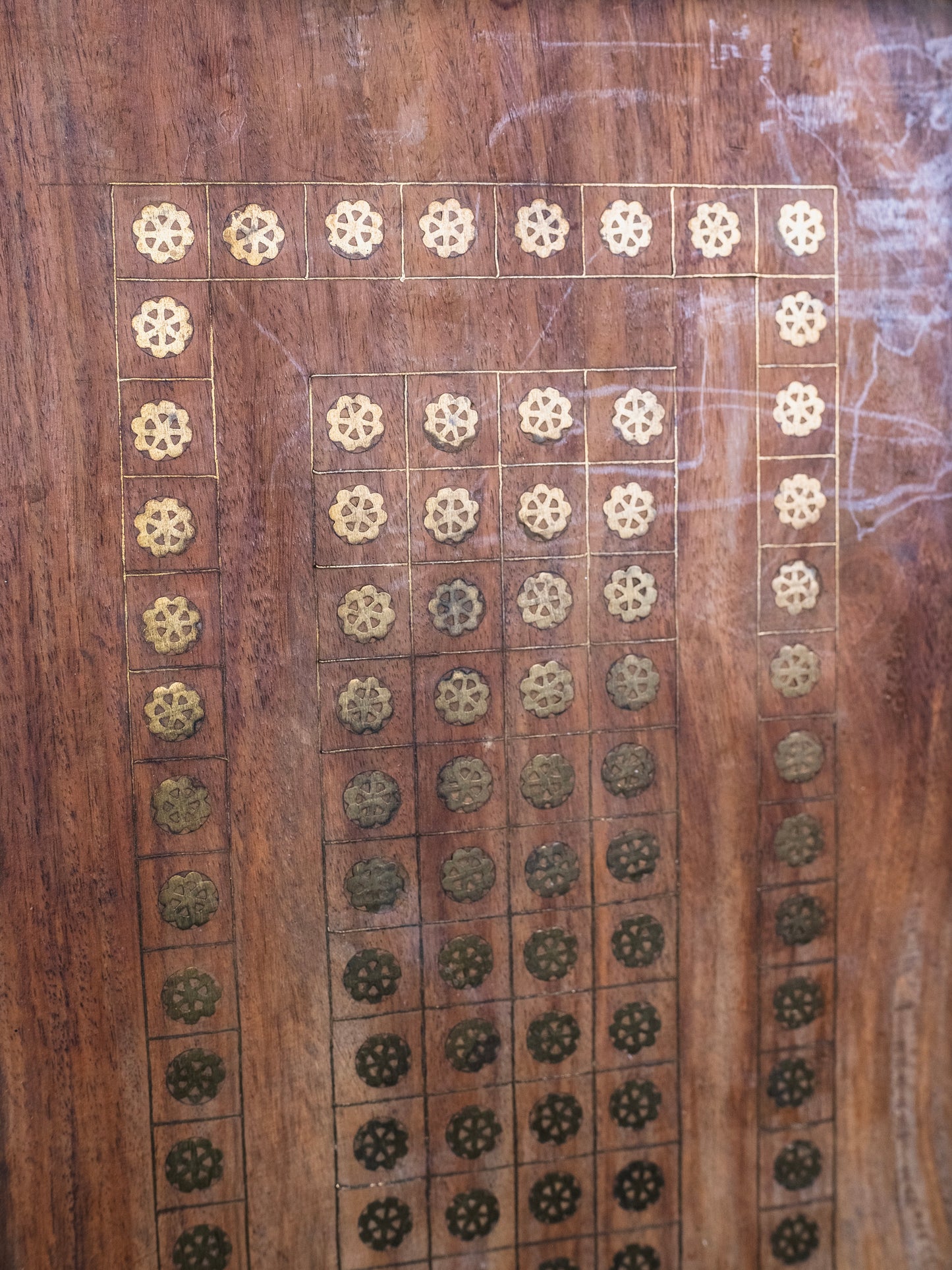 Vintage 1950s Teakwood Brass Inlay Floral Pattern Serving Tray