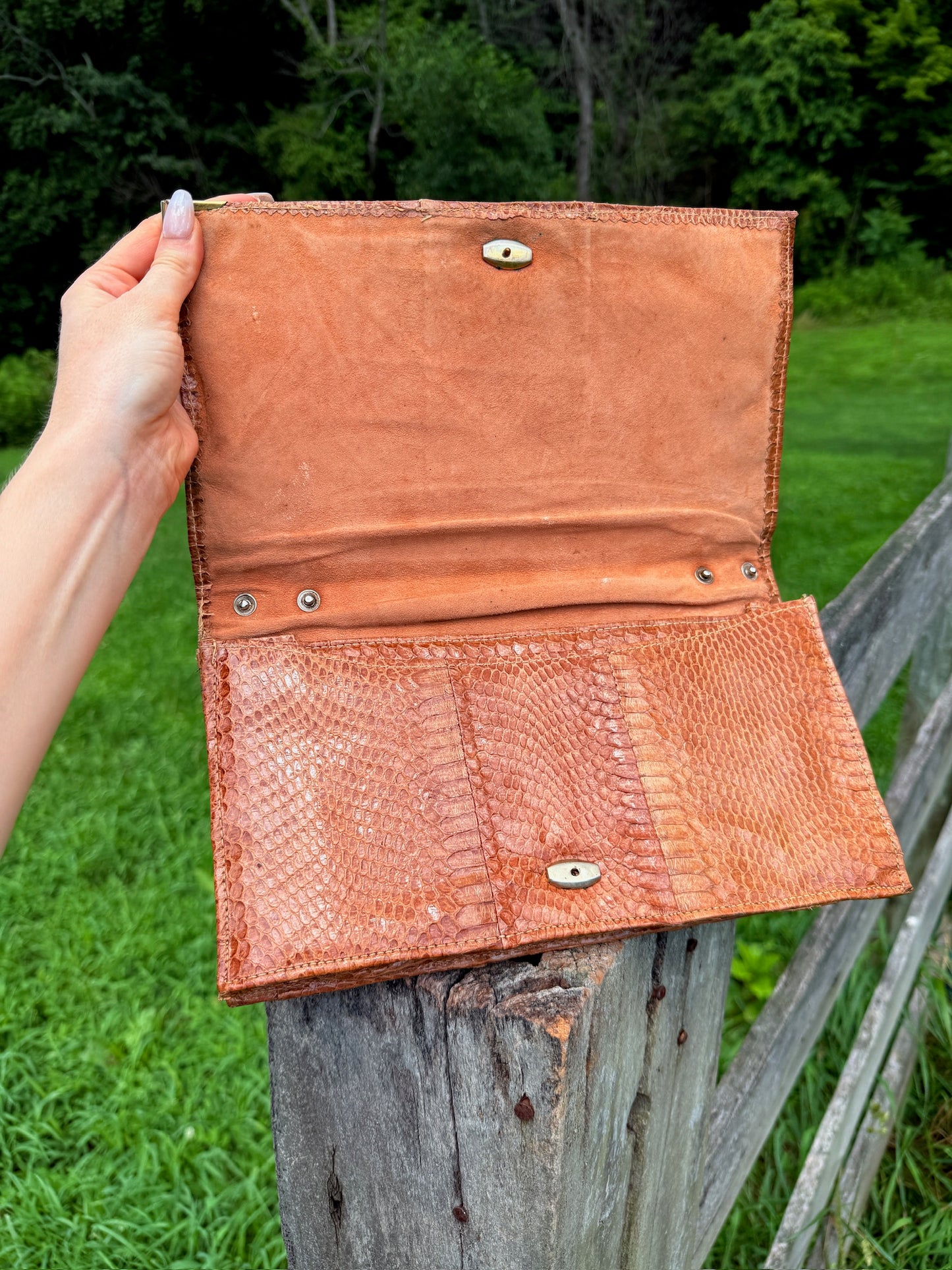 Vintage 1940s Brown Genuine Snakeskin Clutch